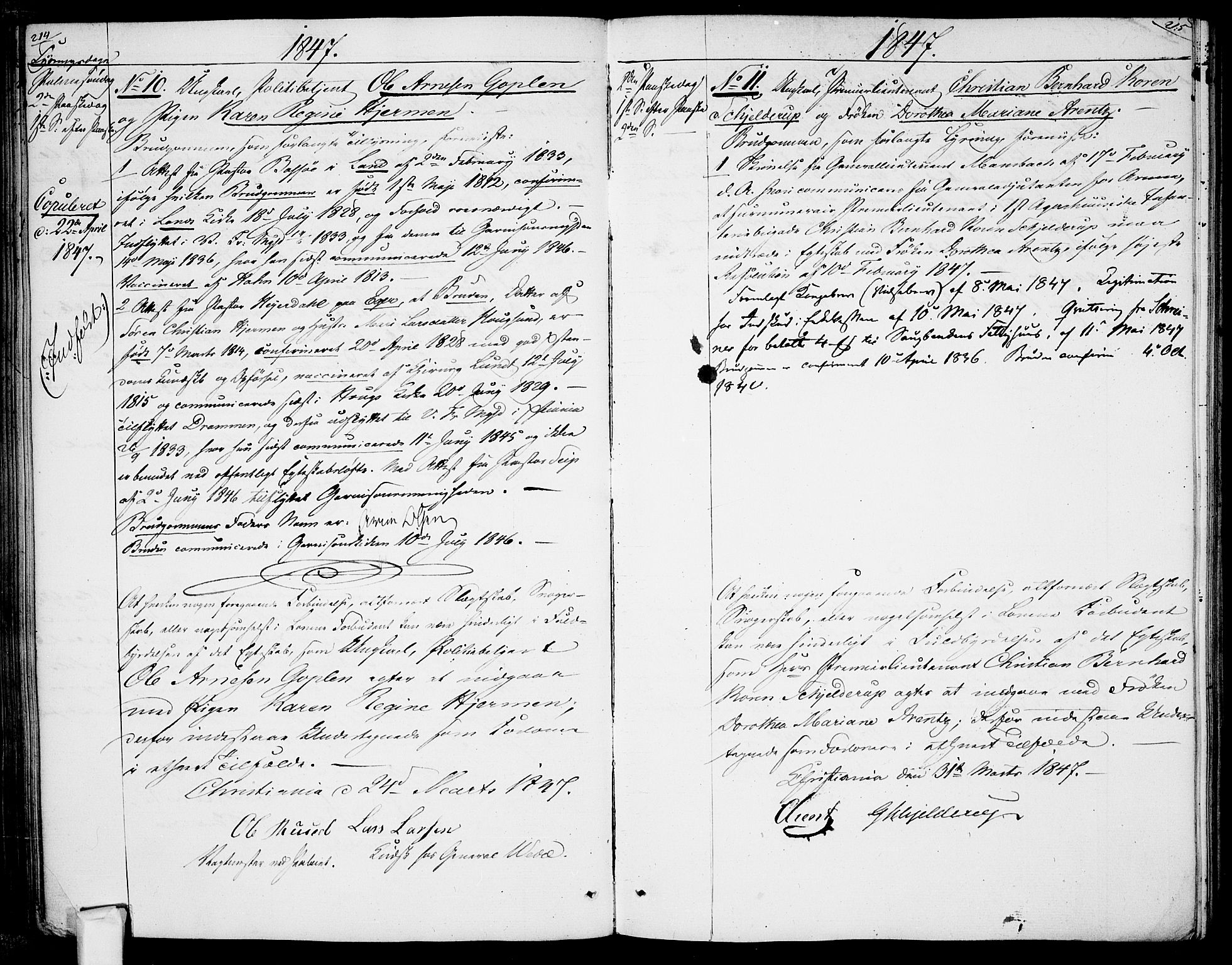 Garnisonsmenigheten Kirkebøker, AV/SAO-A-10846/H/Ha/L0005: Lysningsprotokoll nr. I 5, 1844-1856, s. 214-215
