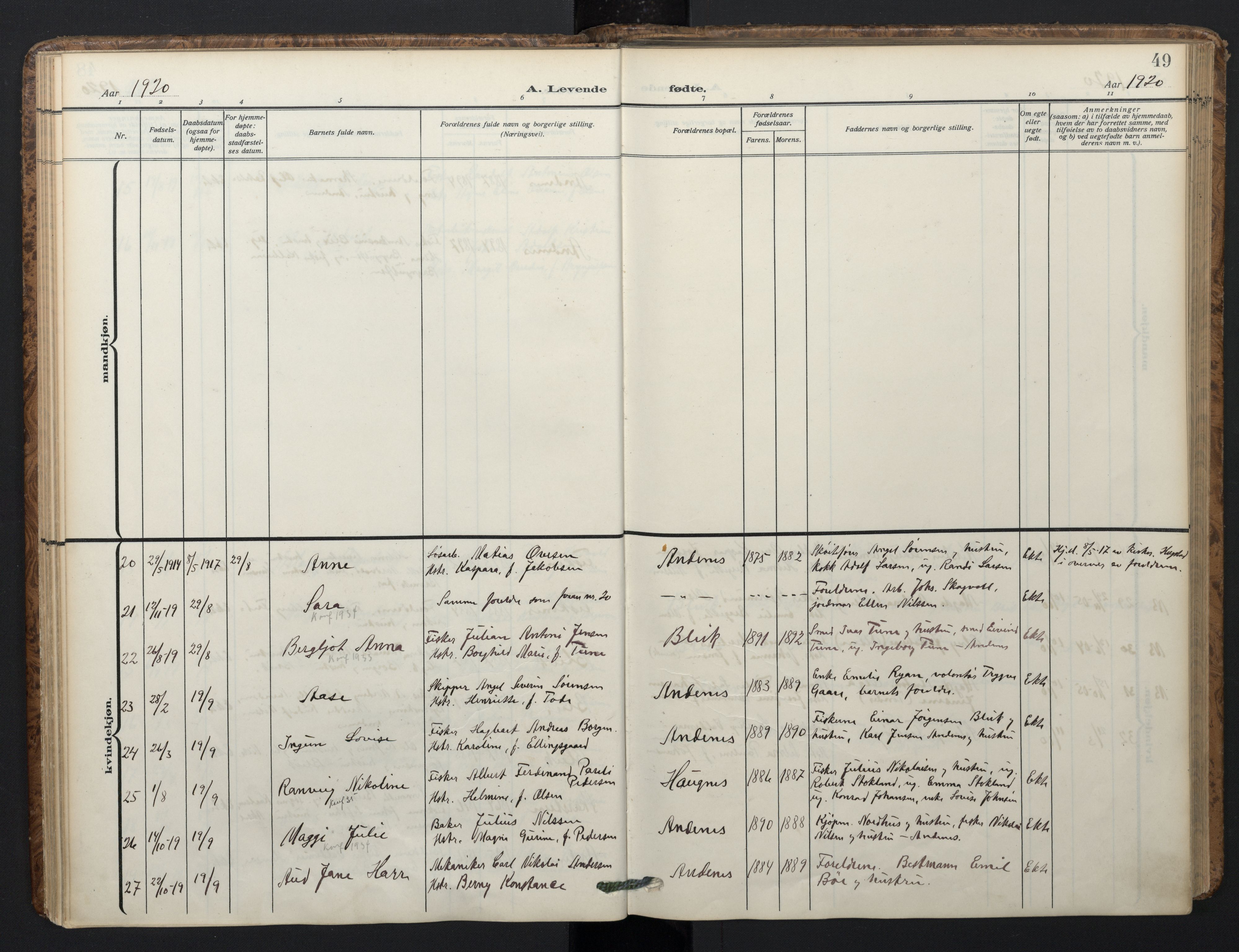 Ministerialprotokoller, klokkerbøker og fødselsregistre - Nordland, AV/SAT-A-1459/899/L1438: Ministerialbok nr. 899A06, 1909-1922, s. 49