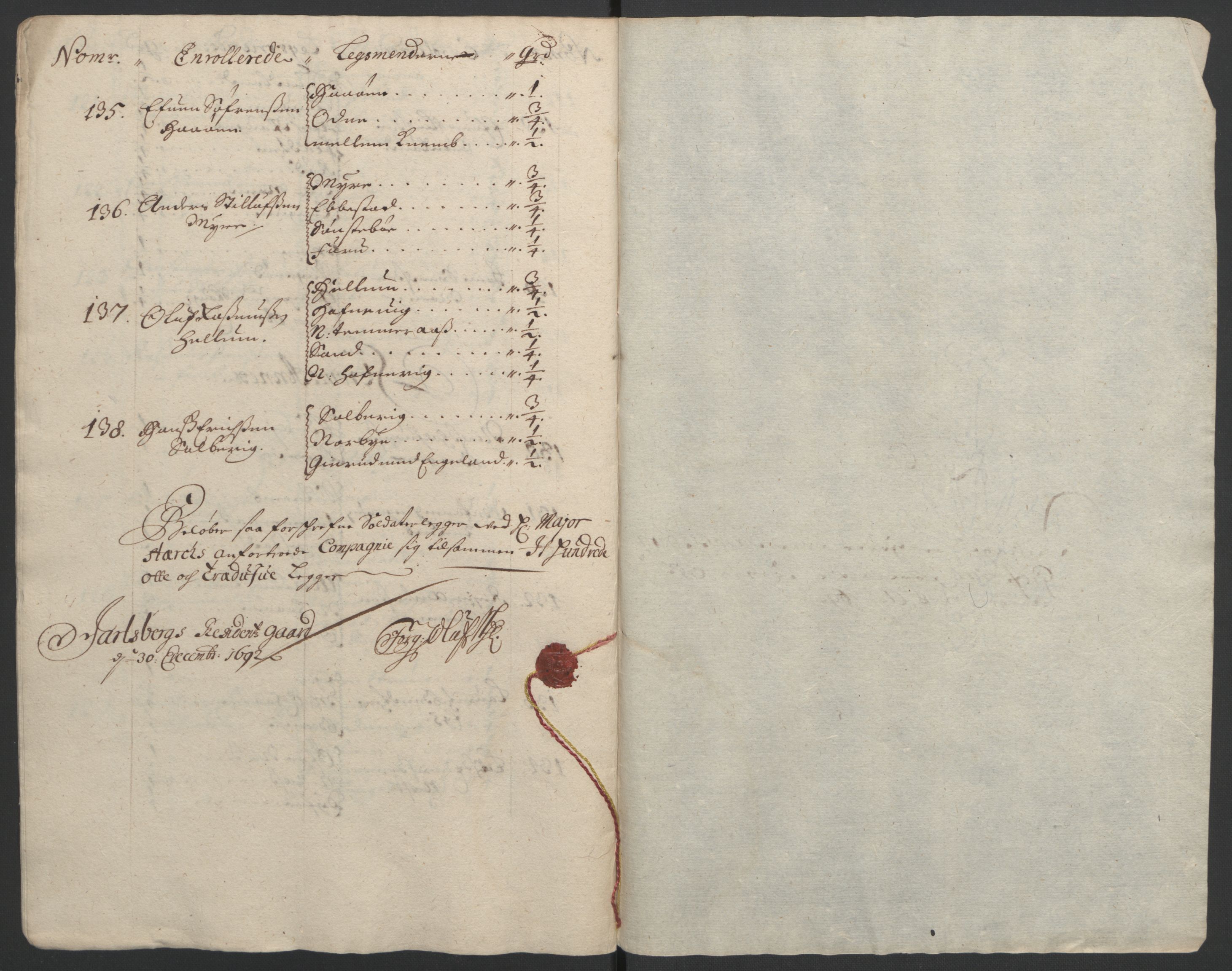 Rentekammeret inntil 1814, Reviderte regnskaper, Fogderegnskap, AV/RA-EA-4092/R32/L1865: Fogderegnskap Jarlsberg grevskap, 1692, s. 215