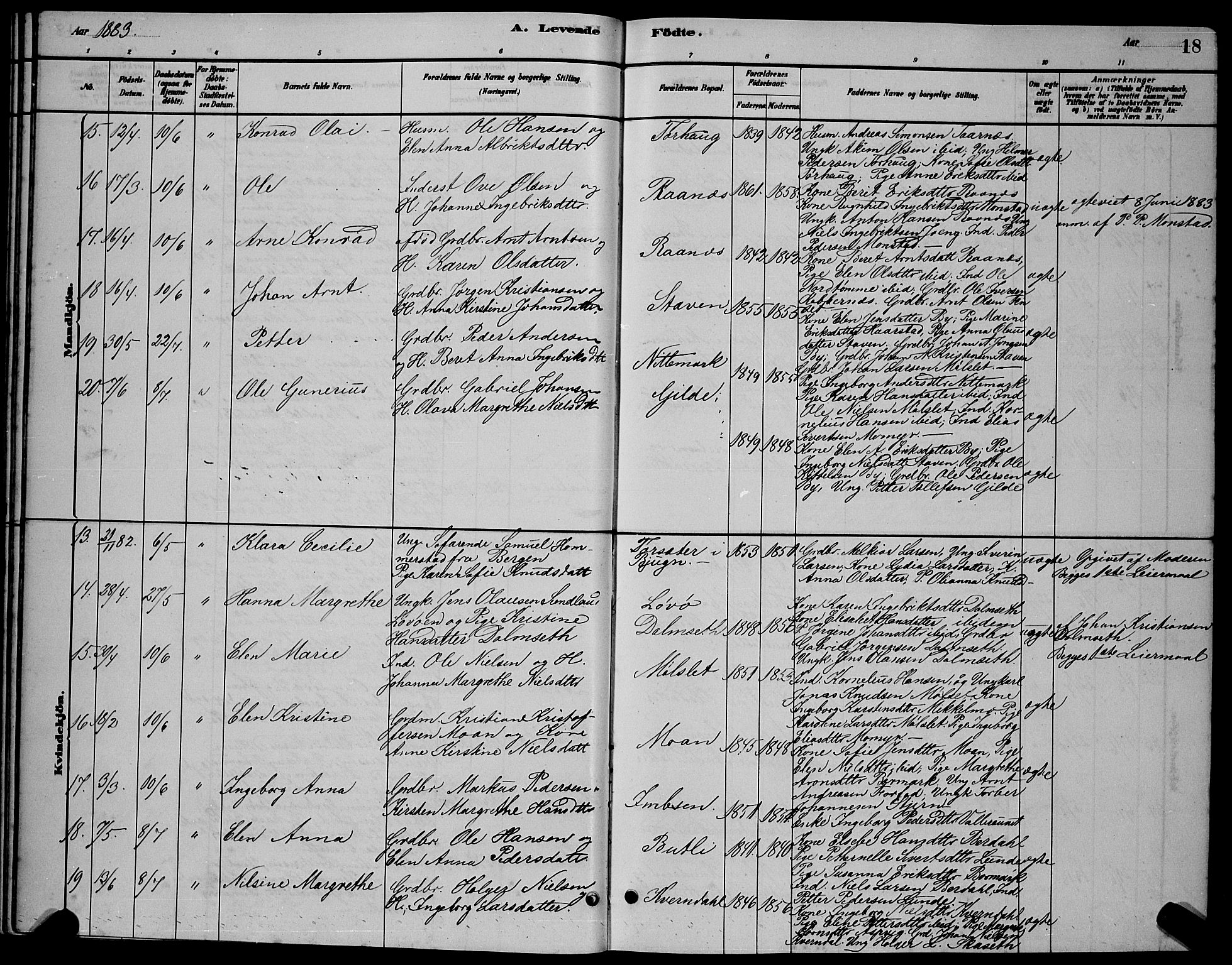 Ministerialprotokoller, klokkerbøker og fødselsregistre - Sør-Trøndelag, AV/SAT-A-1456/655/L0687: Klokkerbok nr. 655C03, 1880-1898, s. 18