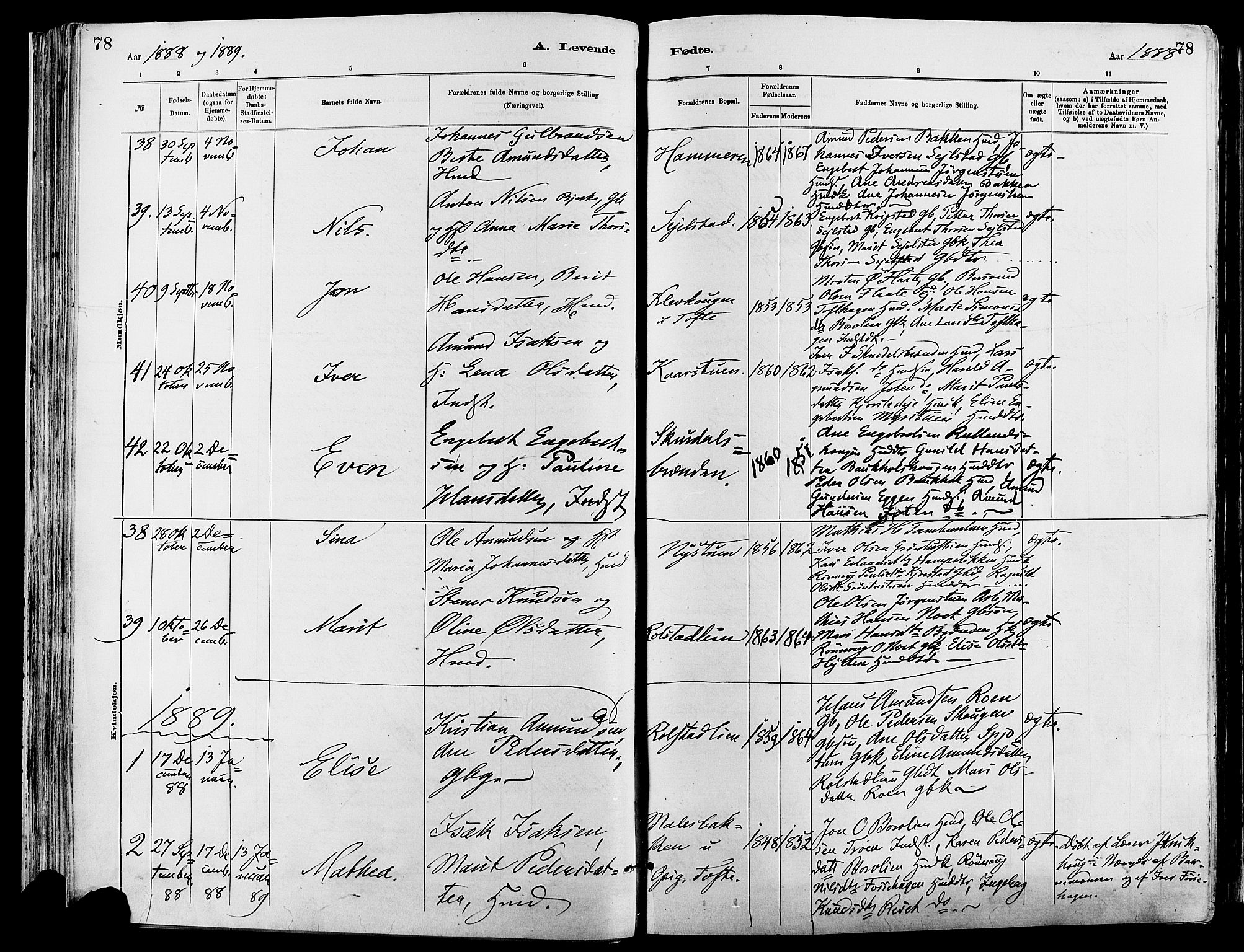 Sør-Fron prestekontor, AV/SAH-PREST-010/H/Ha/Haa/L0003: Ministerialbok nr. 3, 1881-1897, s. 78