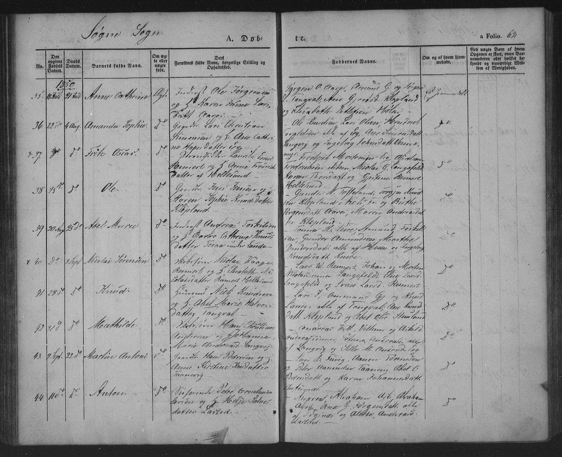 Søgne sokneprestkontor, AV/SAK-1111-0037/F/Fa/Fab/L0009: Ministerialbok nr. A 9, 1838-1853, s. 62