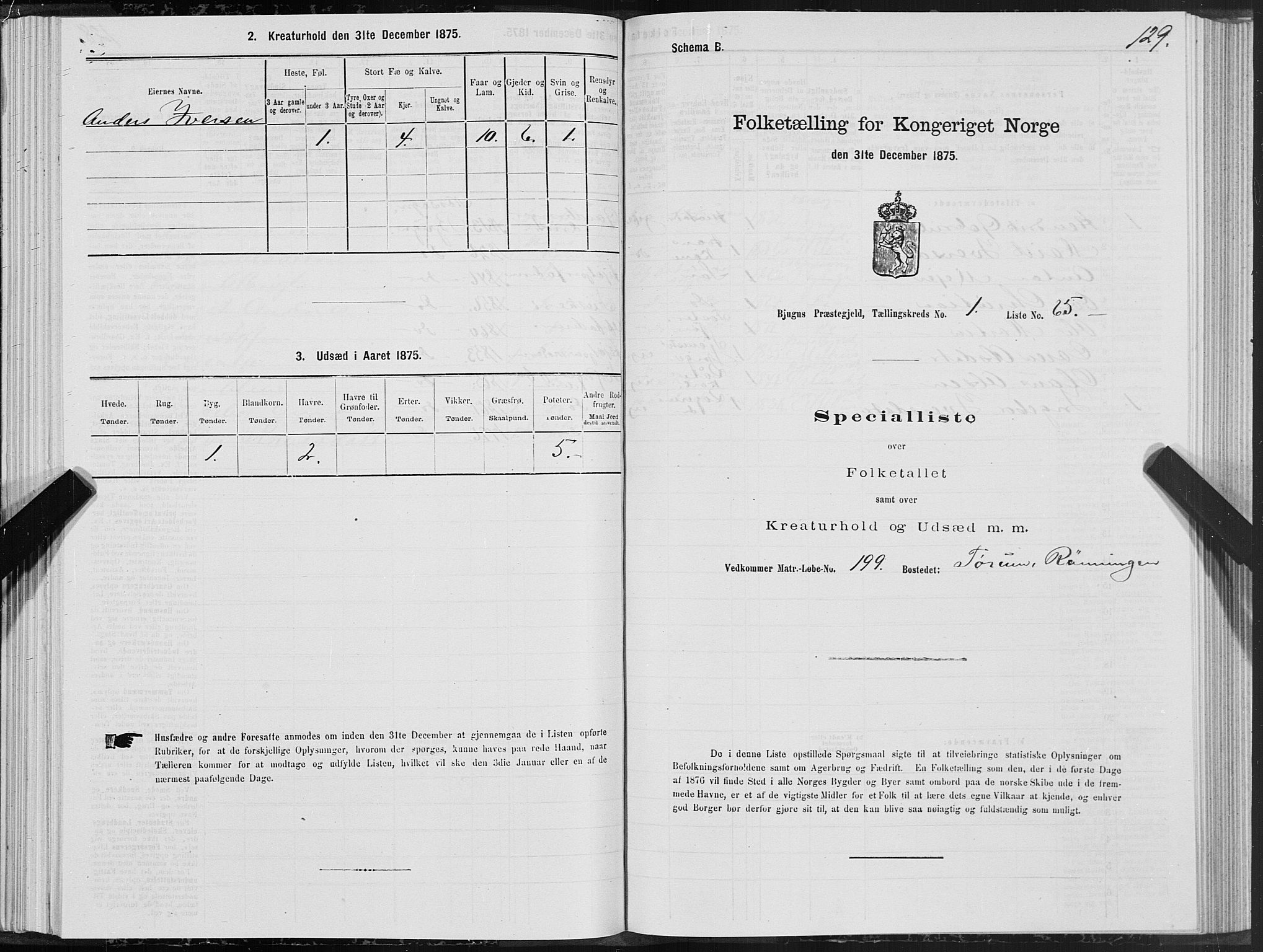 SAT, Folketelling 1875 for 1627P Bjugn prestegjeld, 1875, s. 1129