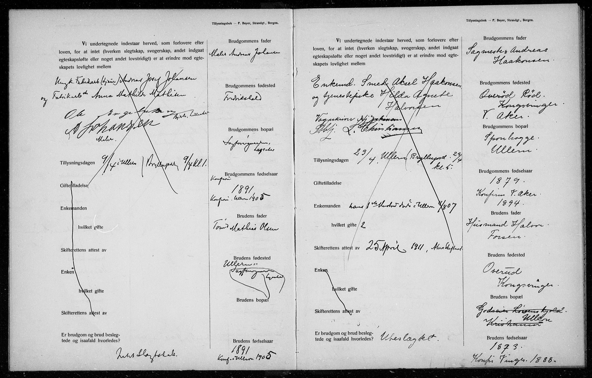 Ullern prestekontor Kirkebøker, AV/SAO-A-10740/H/L0001: Lysningsprotokoll nr. 1, 1911-1916