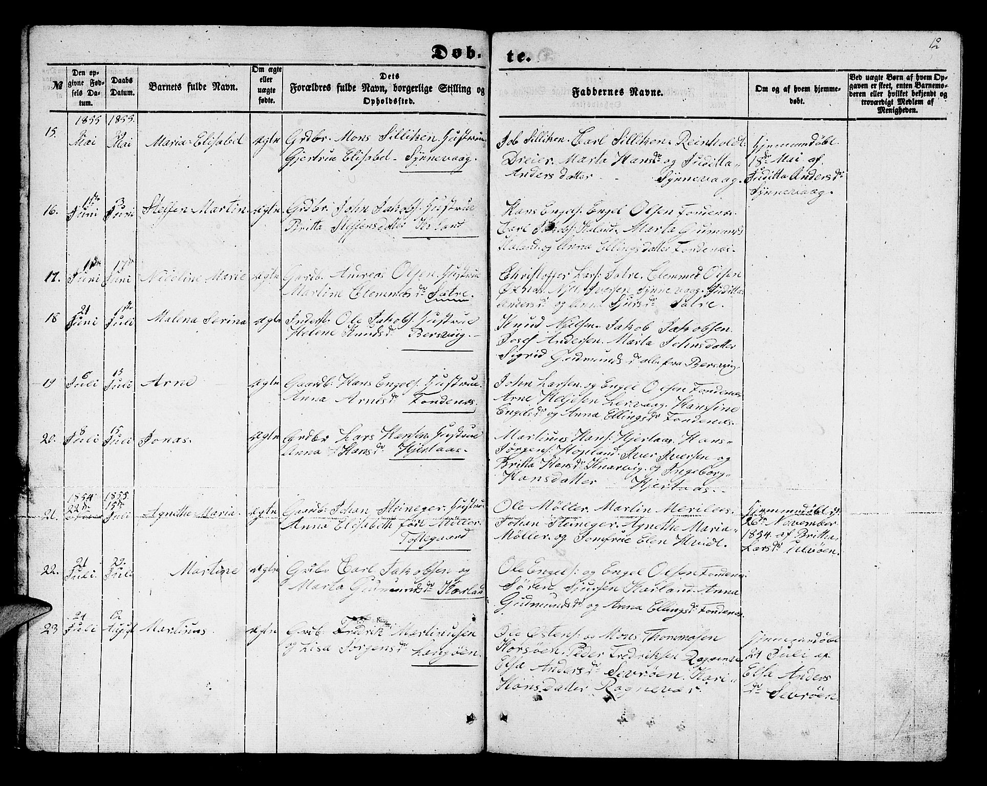 Lindås Sokneprestembete, AV/SAB-A-76701/H/Hab/Habc/L0001: Klokkerbok nr. C 1, 1853-1867, s. 12
