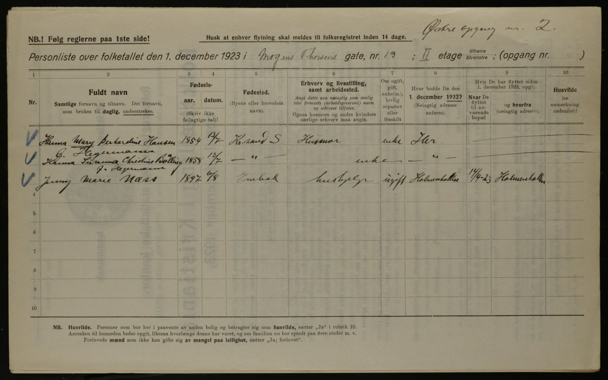 OBA, Kommunal folketelling 1.12.1923 for Kristiania, 1923, s. 72606