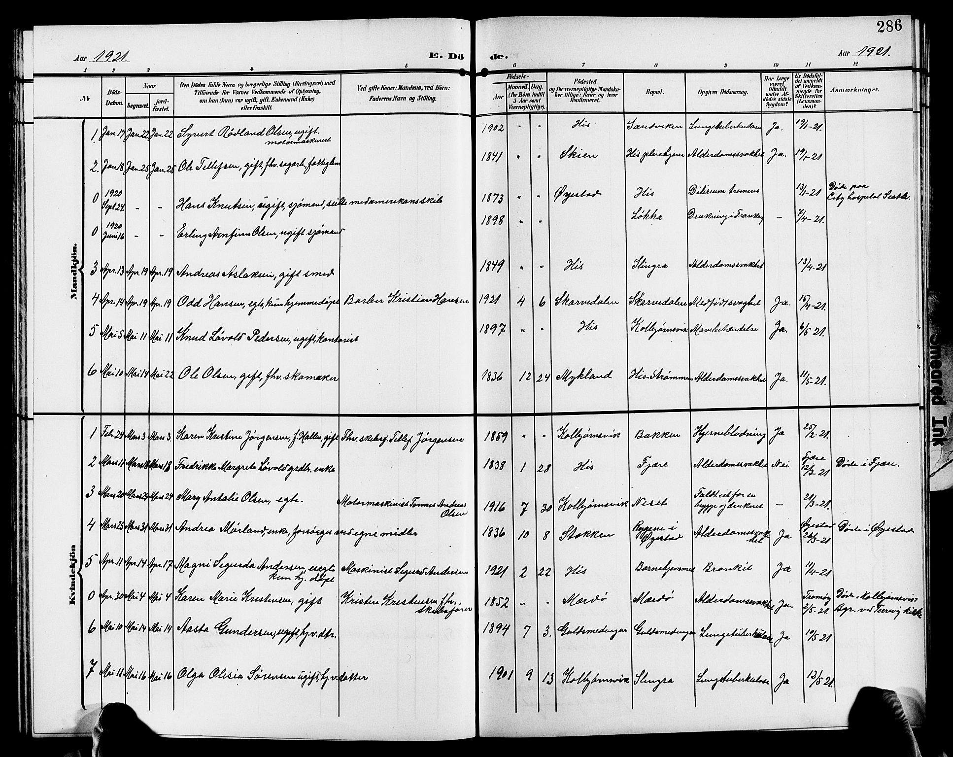Hisøy sokneprestkontor, AV/SAK-1111-0020/F/Fb/L0004: Klokkerbok nr. B 4, 1905-1923, s. 286