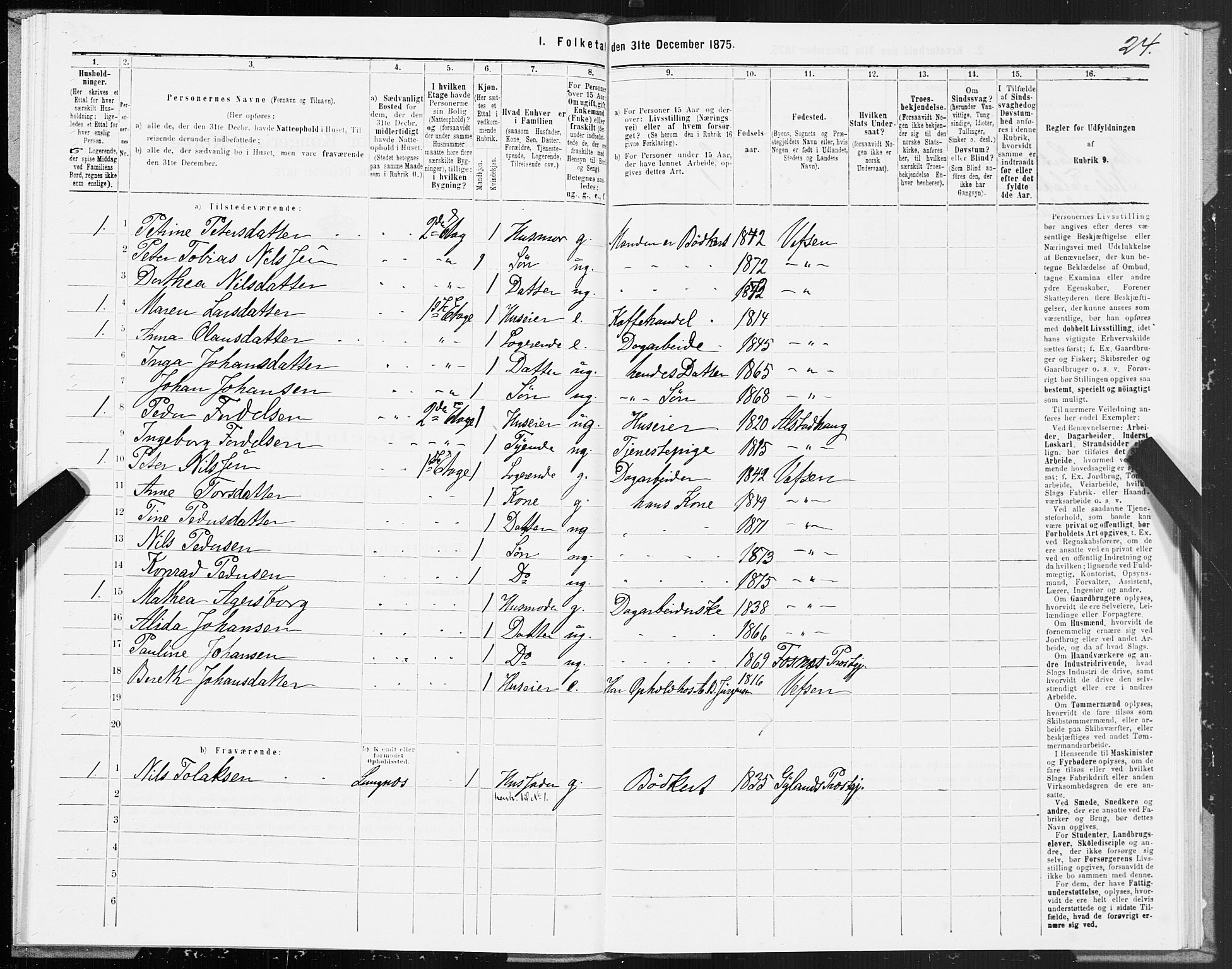 SAT, Folketelling 1875 for 1802B Vefsn prestegjeld, Mosjøen ladested, 1875, s. 24