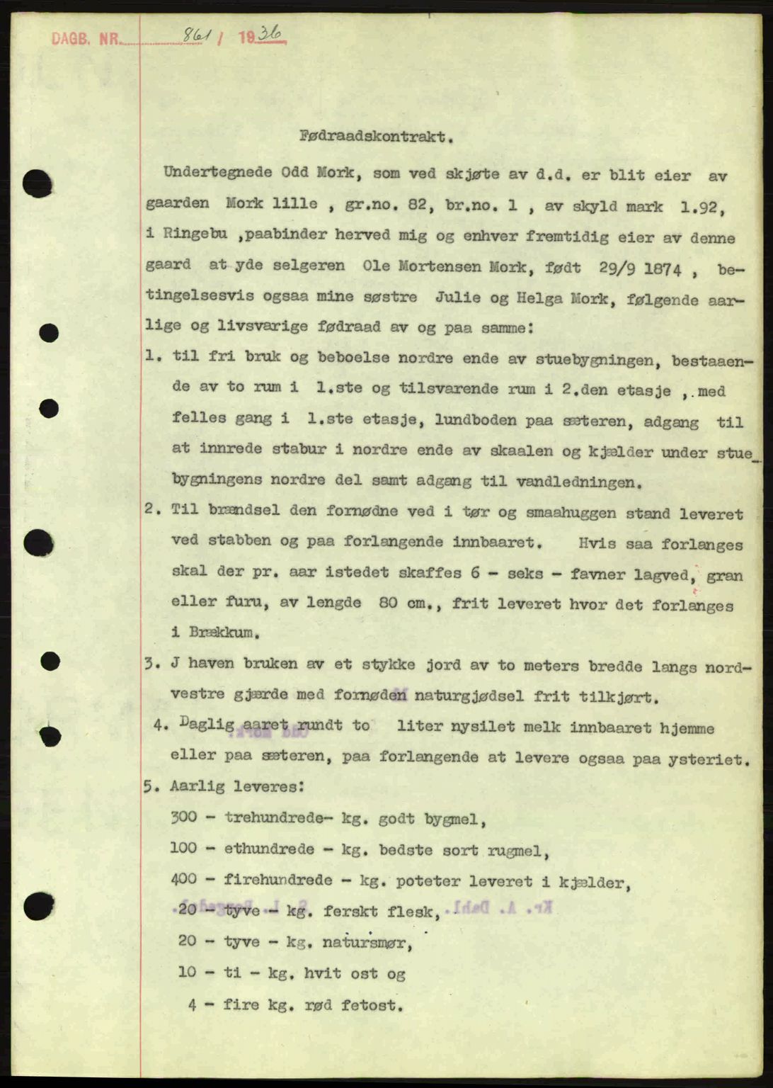 Sør-Gudbrandsdal tingrett, SAH/TING-004/H/Hb/Hbe/L0001: Pantebok nr. B1, 1936-1939, Dagboknr: 861/1936