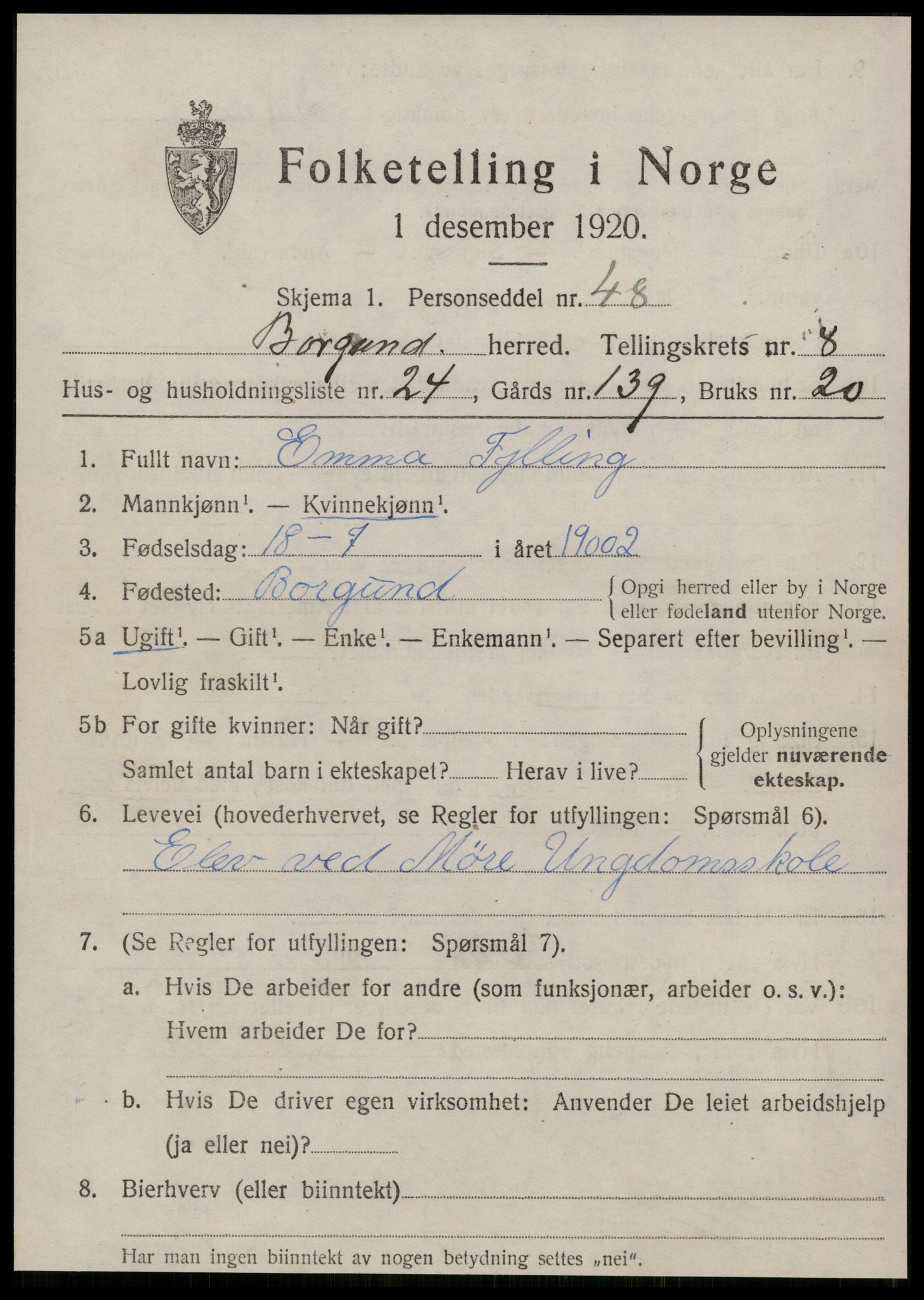 SAT, Folketelling 1920 for 1531 Borgund herred, 1920, s. 7758