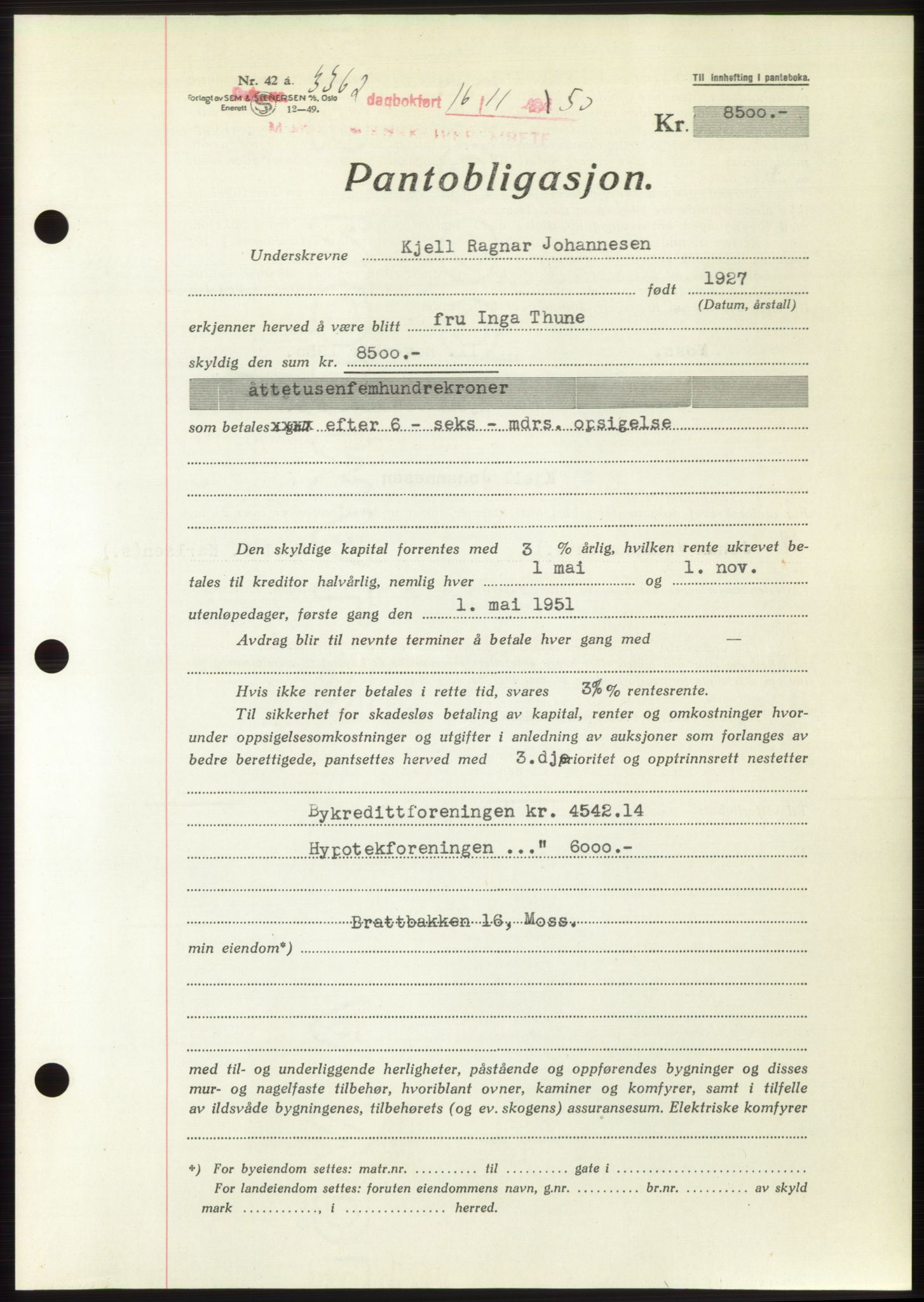 Moss sorenskriveri, SAO/A-10168: Pantebok nr. B25, 1950-1950, Dagboknr: 3362/1950