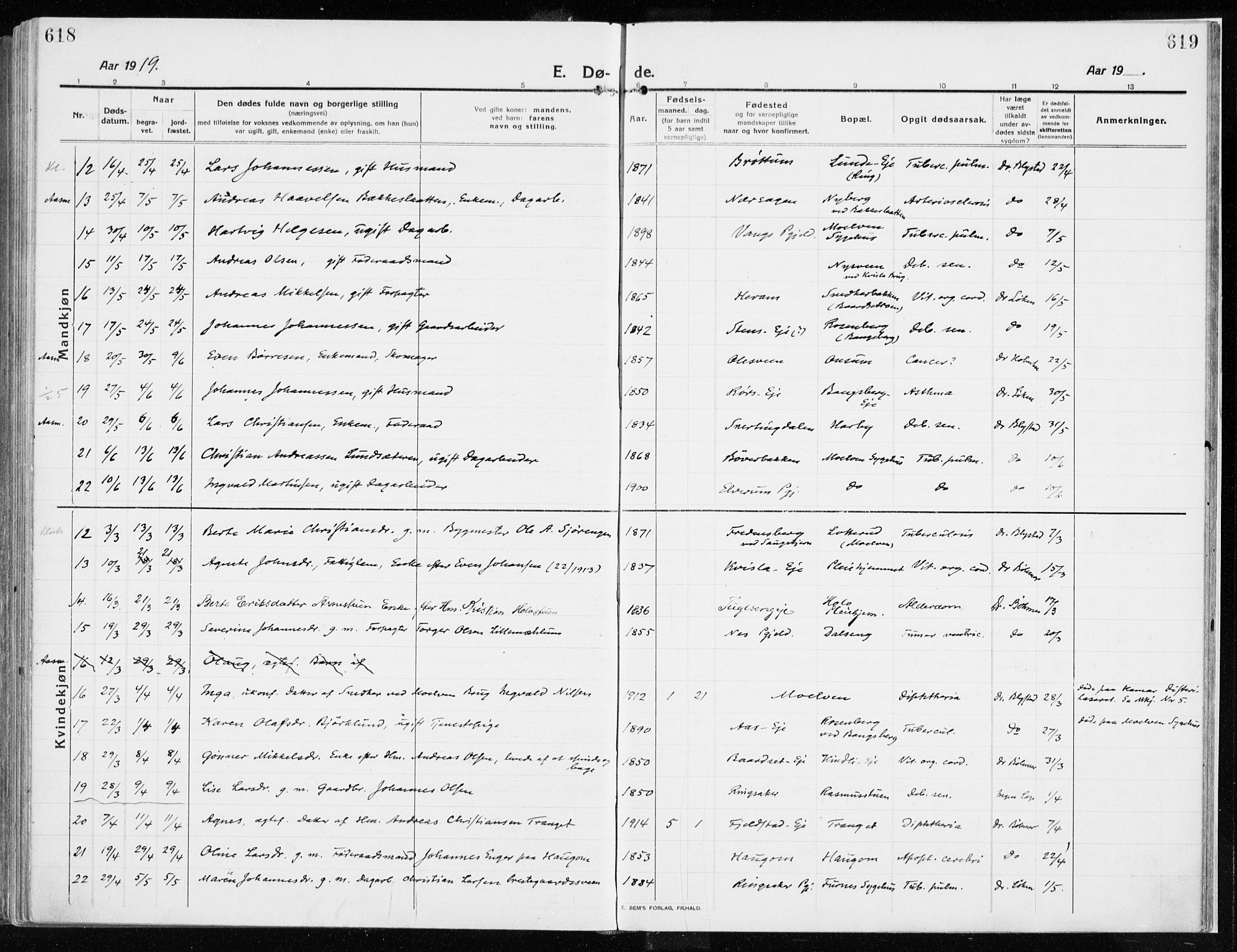 Ringsaker prestekontor, AV/SAH-PREST-014/K/Ka/L0020: Ministerialbok nr. 20, 1913-1922, s. 618-619