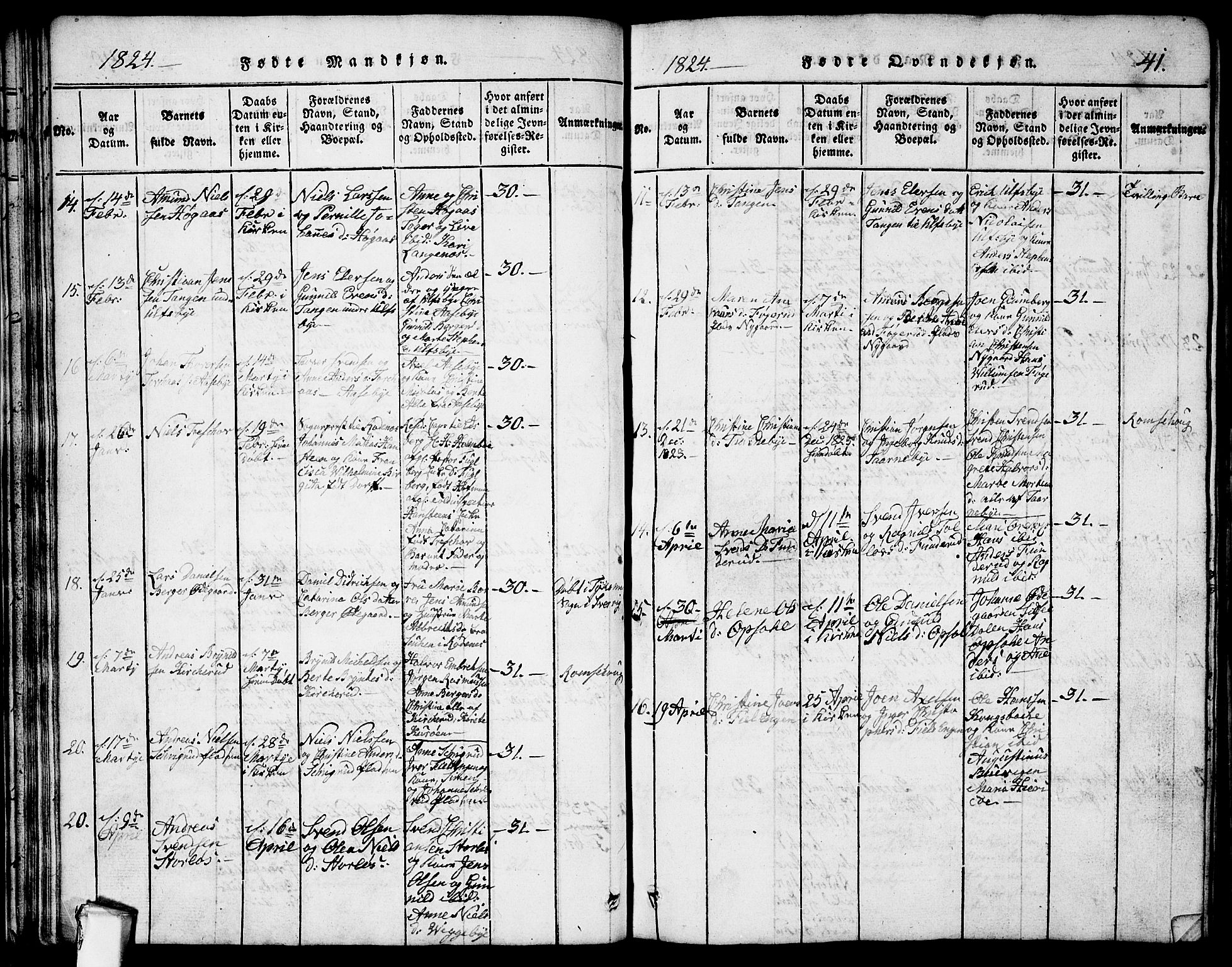 Rødenes prestekontor Kirkebøker, AV/SAO-A-2005/G/Ga/L0001: Klokkerbok nr.  I 1, 1814-1841, s. 41