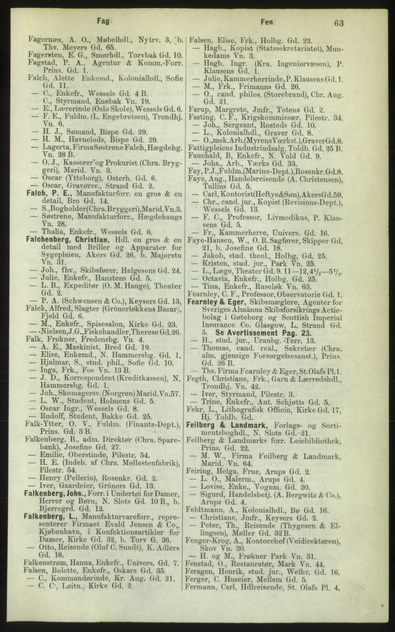 Kristiania/Oslo adressebok, PUBL/-, 1882, s. 63