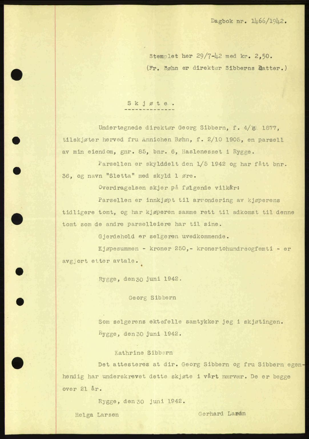 Moss sorenskriveri, SAO/A-10168: Pantebok nr. A10, 1942-1943, Dagboknr: 1466/1942