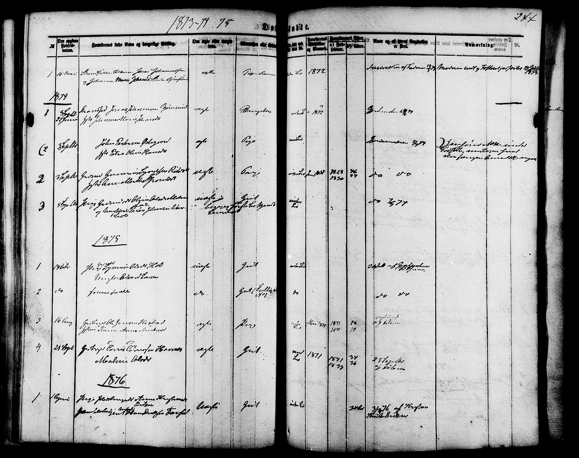 Ministerialprotokoller, klokkerbøker og fødselsregistre - Møre og Romsdal, SAT/A-1454/565/L0749: Ministerialbok nr. 565A03, 1871-1886, s. 244