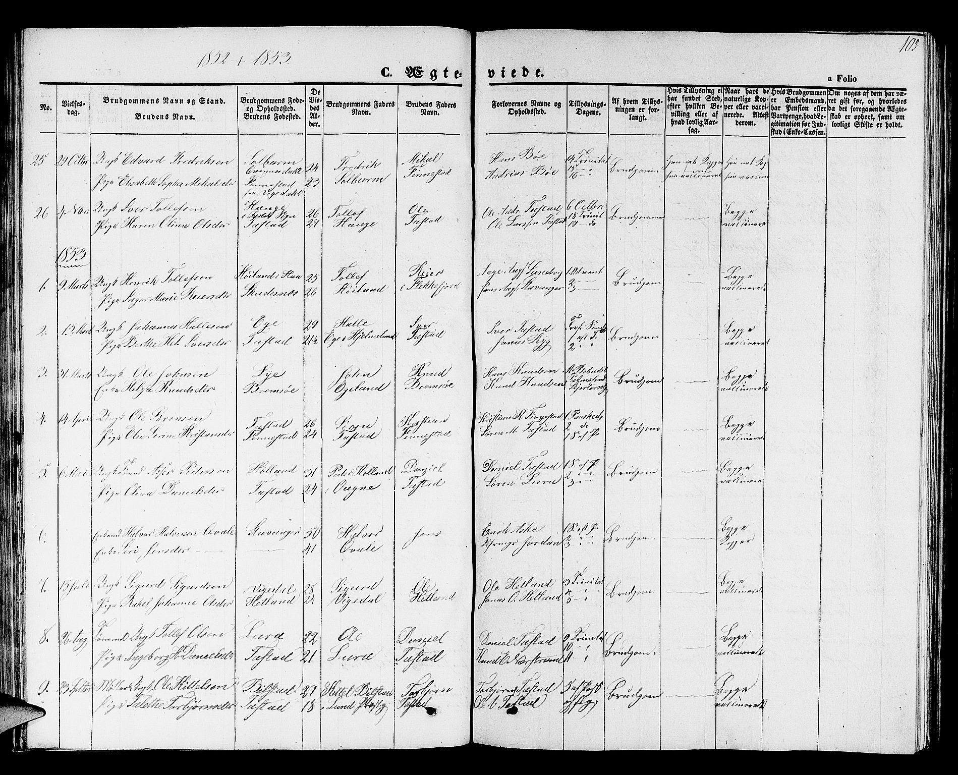 Hetland sokneprestkontor, AV/SAST-A-101826/30/30BB/L0001: Klokkerbok nr. B 1, 1850-1868, s. 103