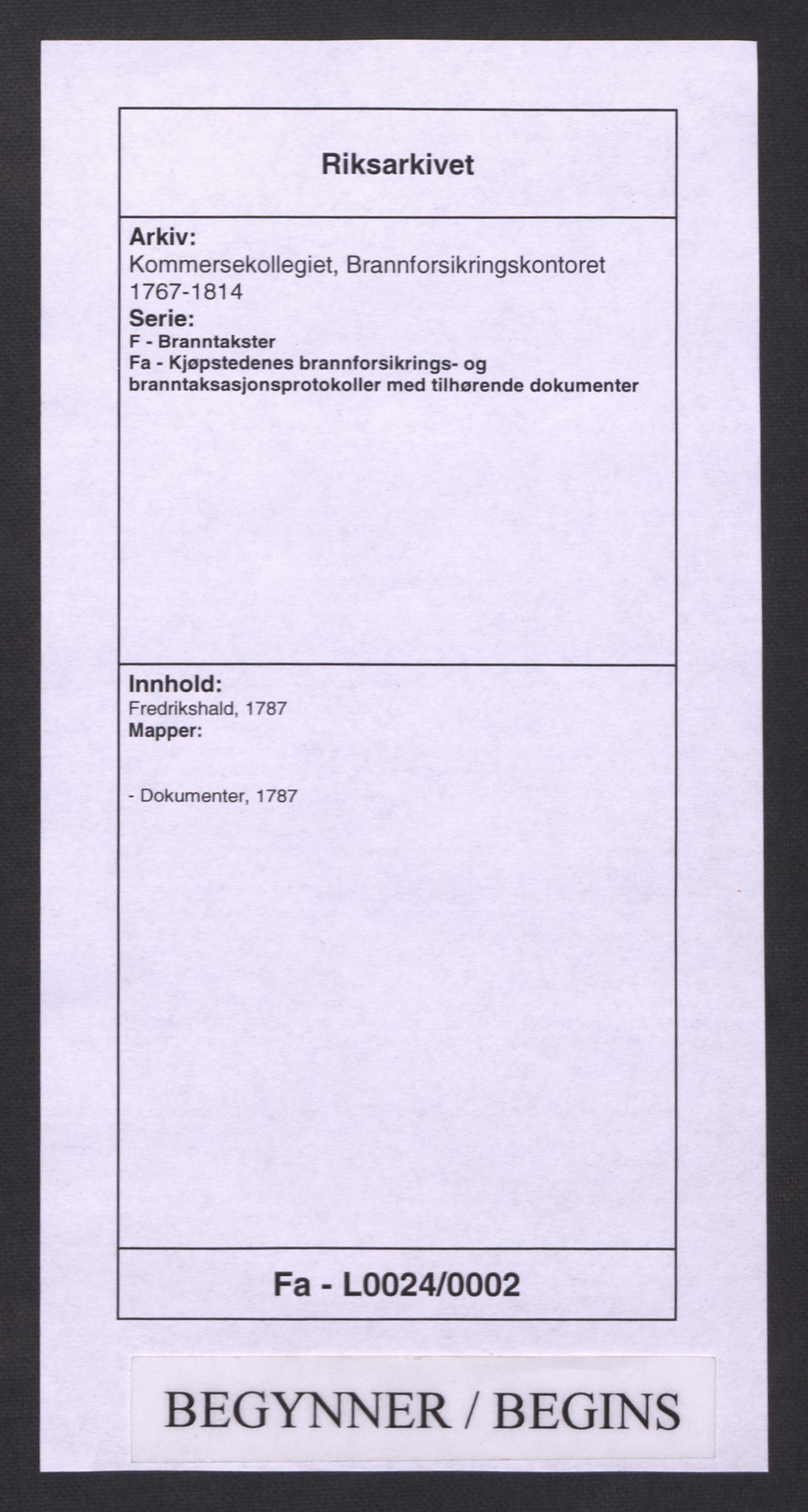 Kommersekollegiet, Brannforsikringskontoret 1767-1814, RA/EA-5458/F/Fa/L0024/0002: Fredrikshald / Dokumenter, 1787