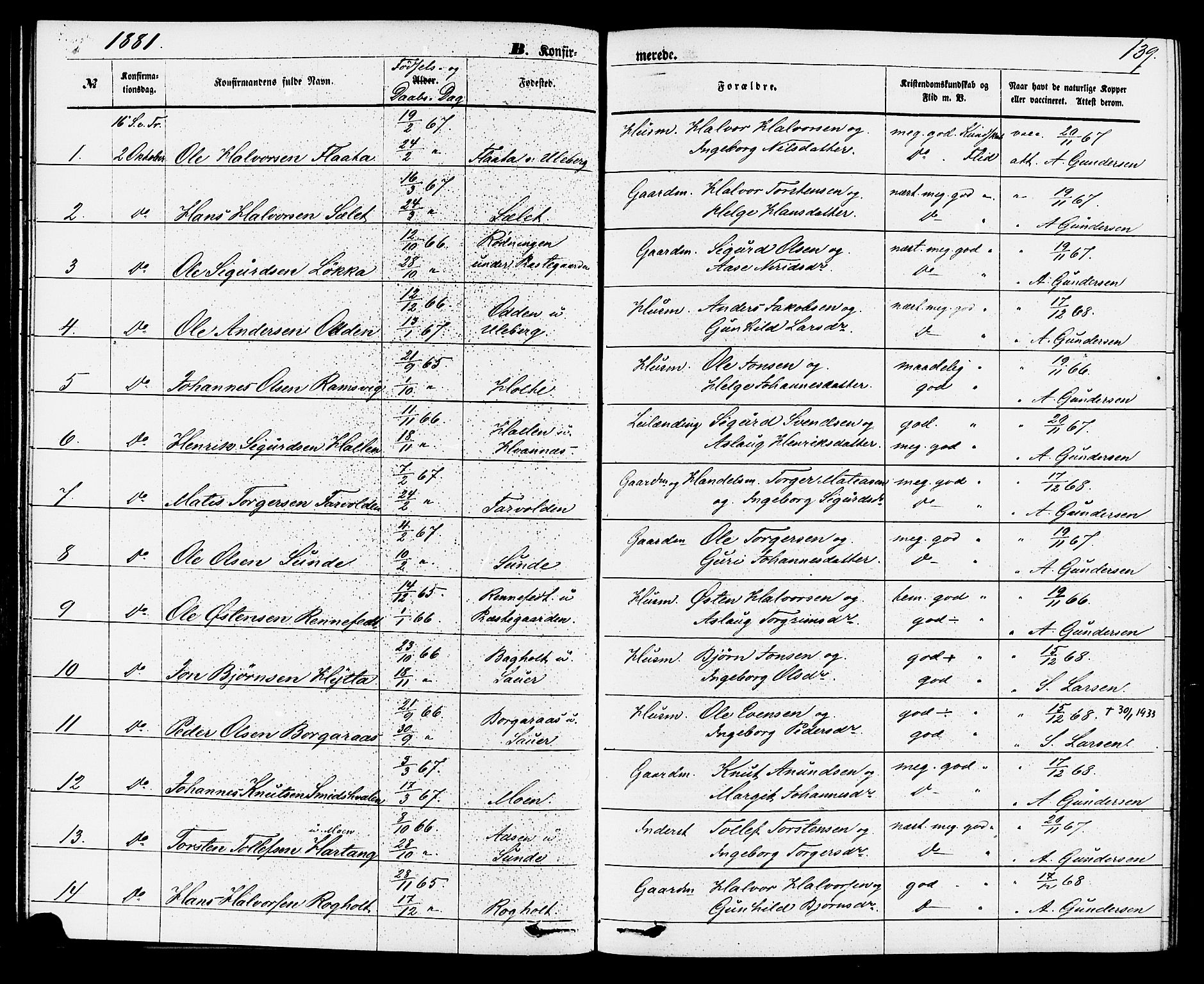 Sauherad kirkebøker, AV/SAKO-A-298/F/Fa/L0008: Ministerialbok nr. I 8, 1873-1886, s. 139
