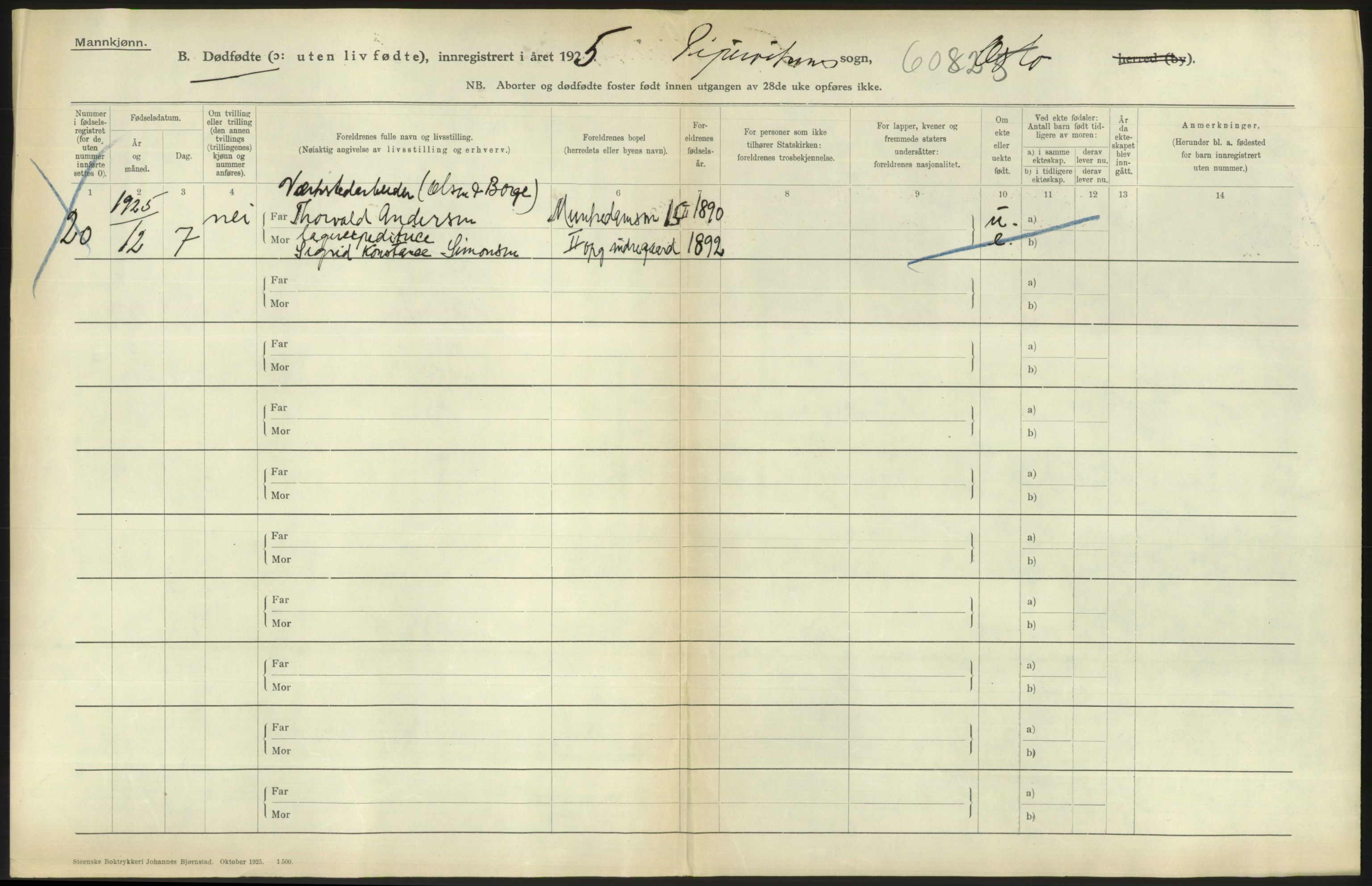 Statistisk sentralbyrå, Sosiodemografiske emner, Befolkning, AV/RA-S-2228/D/Df/Dfc/Dfce/L0010: Oslo: Døde kvinner, dødfødte, 1925, s. 58