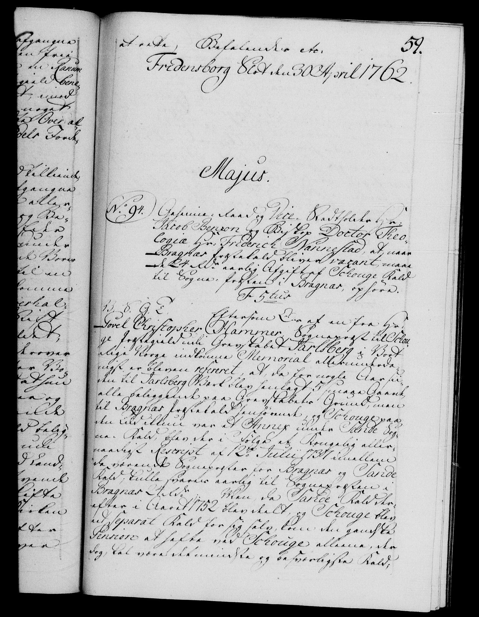 Danske Kanselli 1572-1799, RA/EA-3023/F/Fc/Fca/Fcab/L0037: Norske tegnelser, 1762-1766, s. 59a