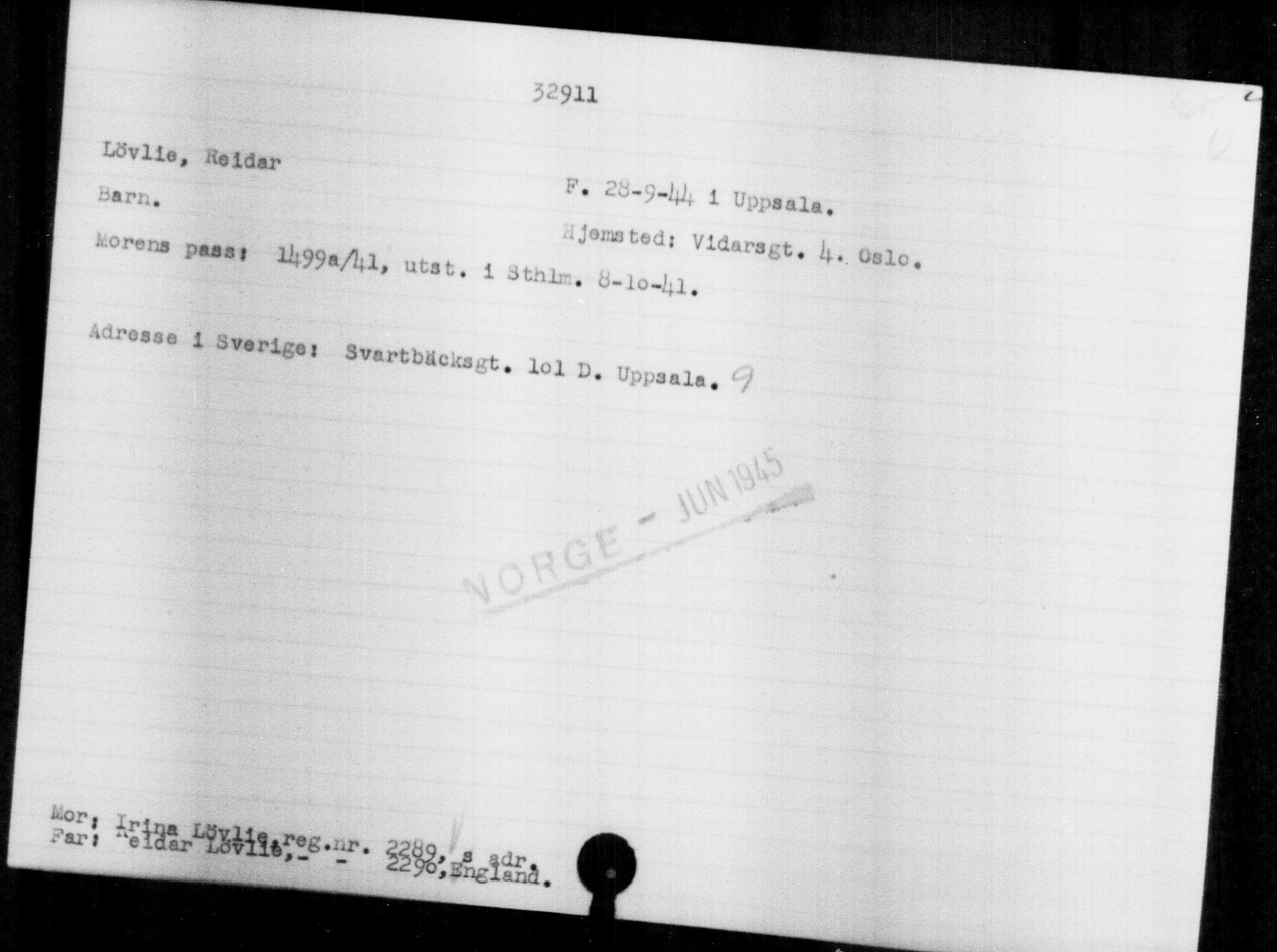 Utenriksstasjonene, Legasjonen i Stockholm, Flyktningkontoret, AV/RA-S-6753/V/Va/L0013: Kjesäterkartoteket, flyktninger med registreringsnr. 31500-34731, 1940-1945, s. 1472