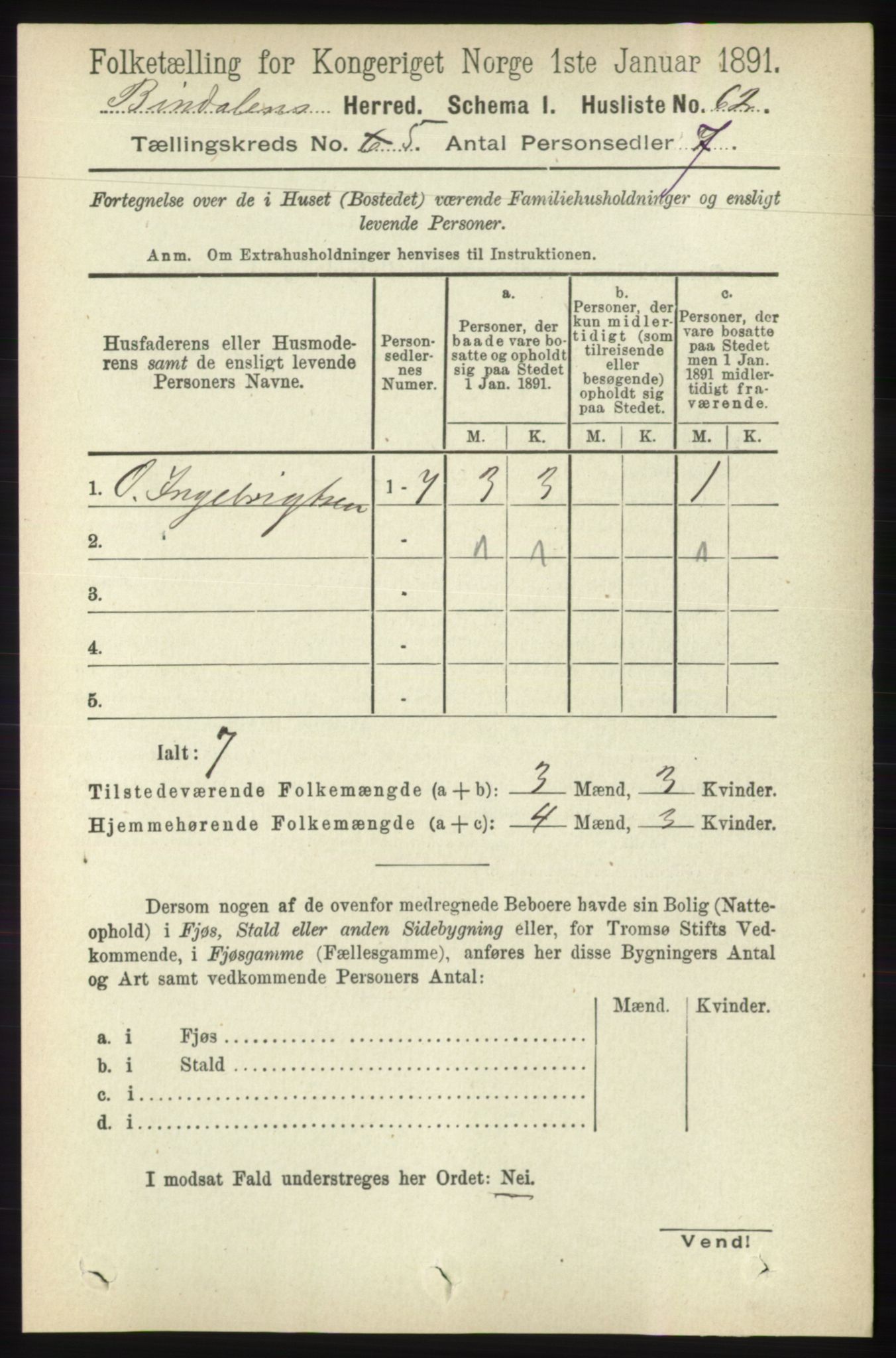 RA, Folketelling 1891 for 1811 Bindal herred, 1891, s. 1331