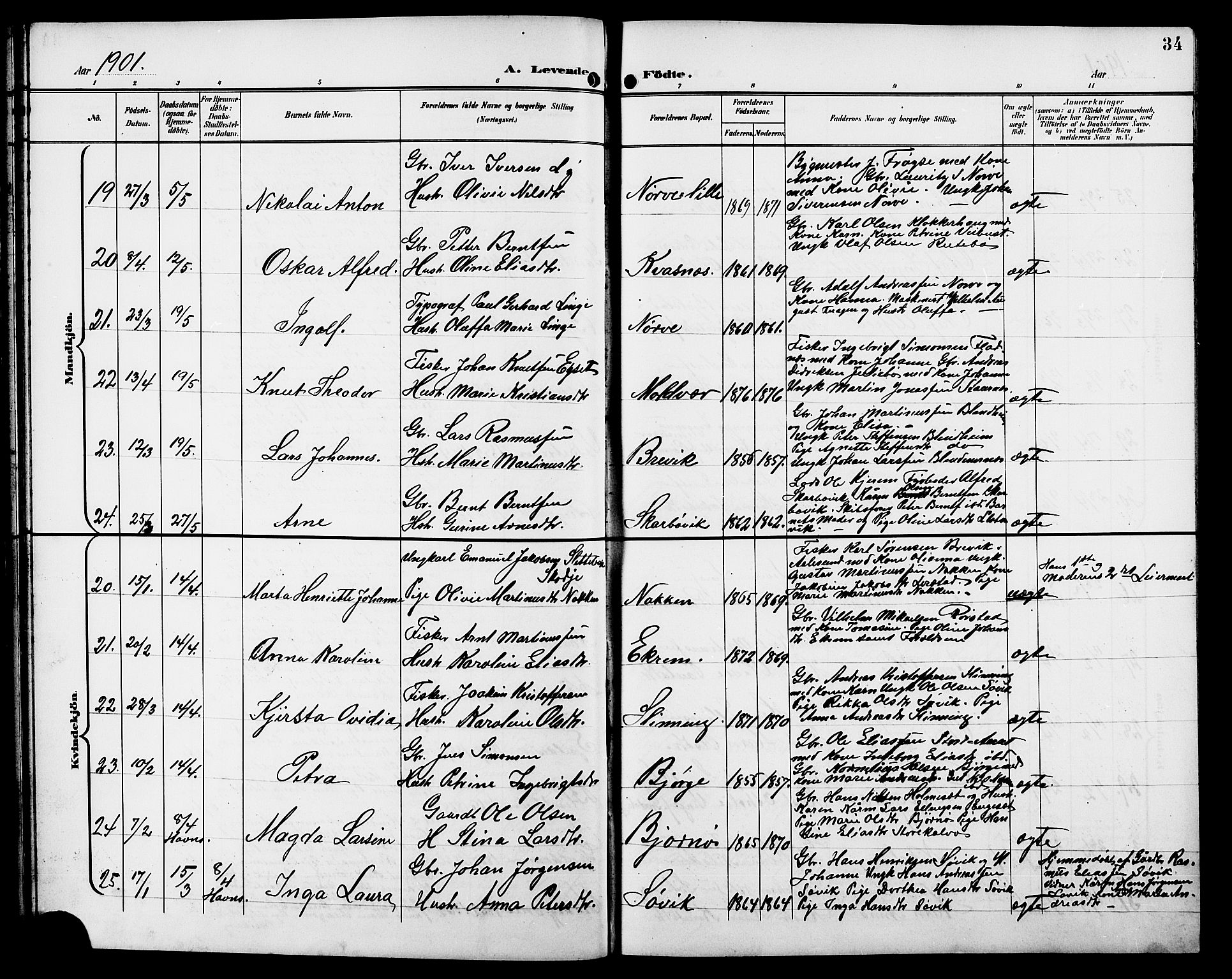 Ministerialprotokoller, klokkerbøker og fødselsregistre - Møre og Romsdal, AV/SAT-A-1454/528/L0432: Klokkerbok nr. 528C13, 1898-1918, s. 34