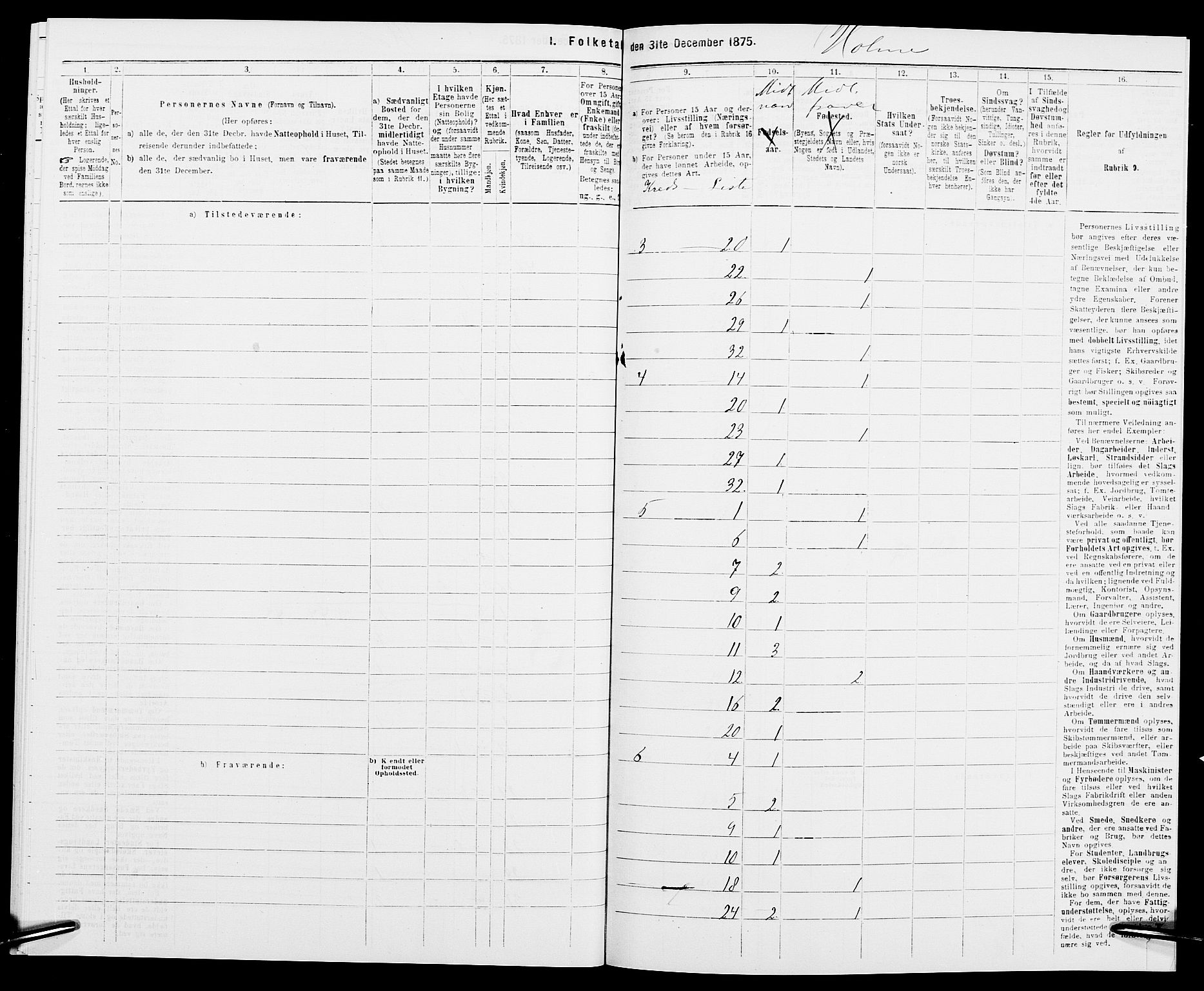 SAK, Folketelling 1875 for 1020P Holum prestegjeld, 1875, s. 39