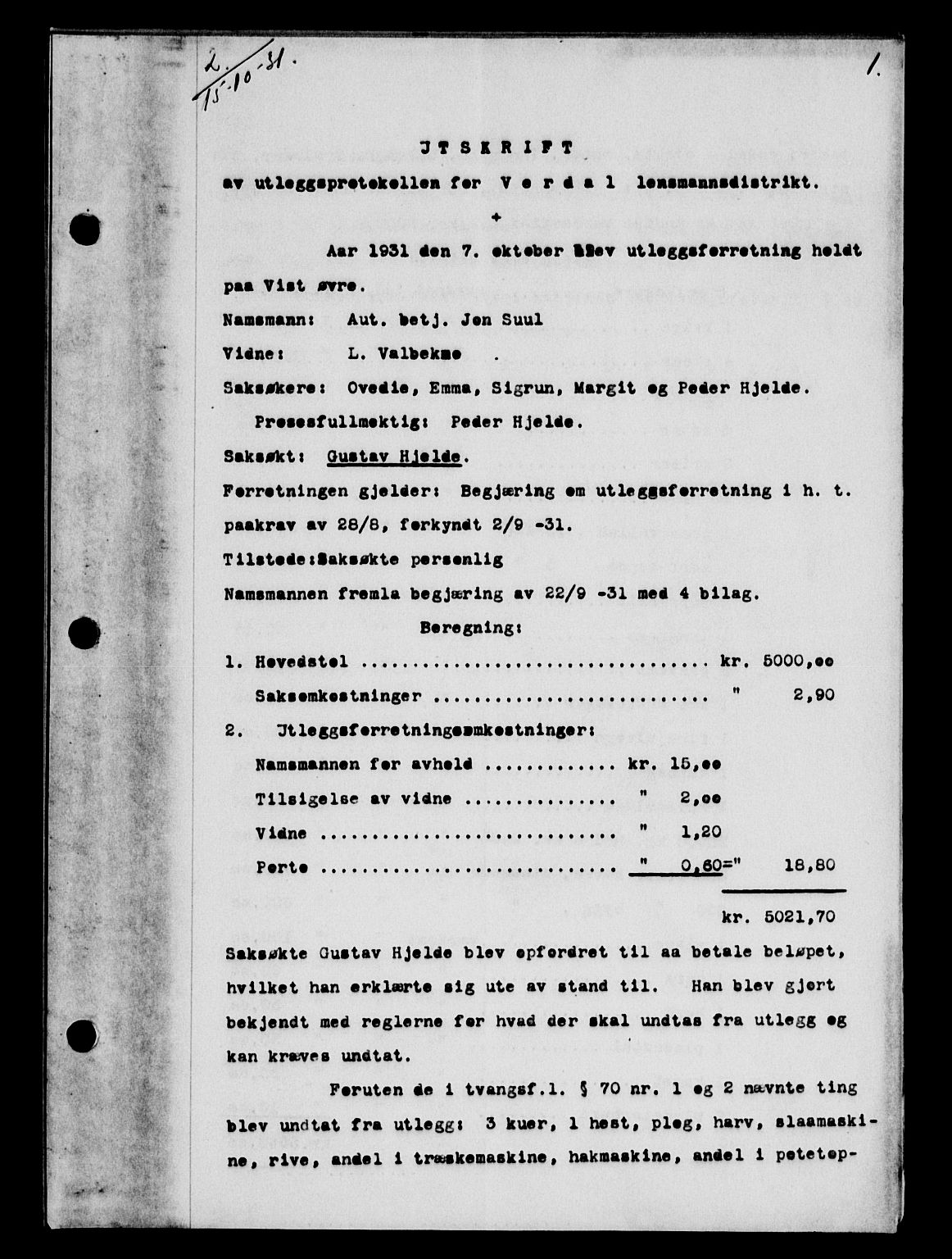 Stjør- og Verdal sorenskriveri, SAT/A-4167/1/2/2C/L0064: Pantebok nr. 32, 1931-1932, Tingl.dato: 15.10.1931