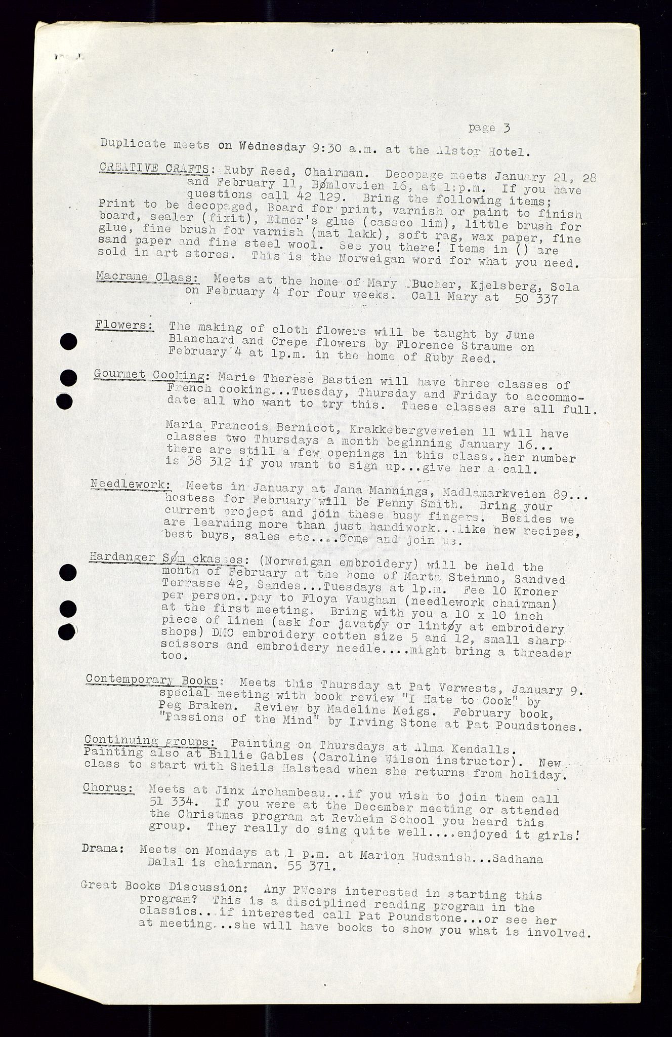 PA 1547 - Petroleum Wives Club, AV/SAST-A-101974/X/Xa/L0001: Newsletters (1971-1978)/radiointervjuer på kasett (1989-1992), 1970-1978