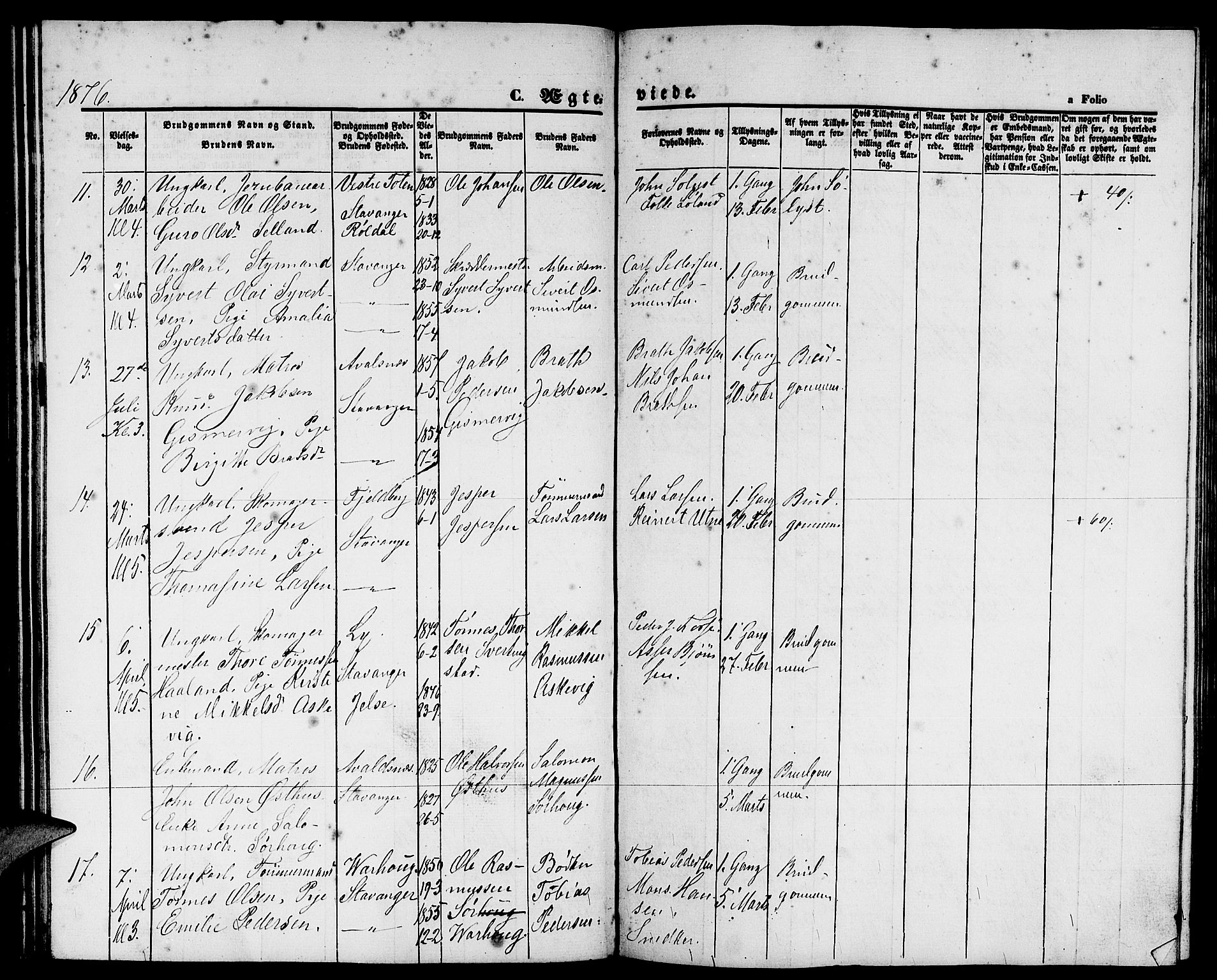 St. Petri sokneprestkontor, AV/SAST-A-101813/001/30/30BB/L0003: Klokkerbok nr. B 3, 1873-1885