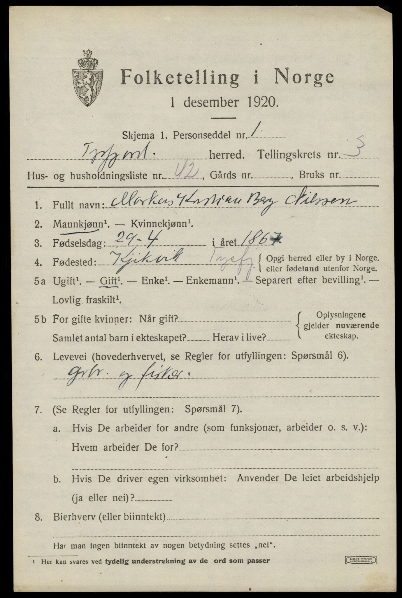 SAT, Folketelling 1920 for 1850 Tysfjord herred, 1920, s. 3087