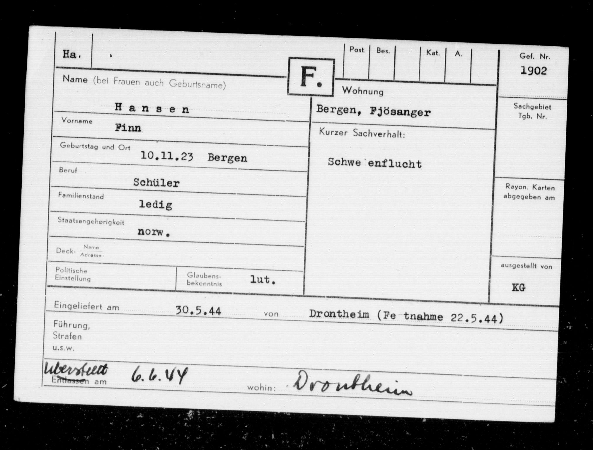 Befehlshaber der Sicherheitspolizei und des SD, RA/RAFA-5969/F/Fc/L0005: Fangeregister Falstad: Hansen F. - Hå, 1941-1945