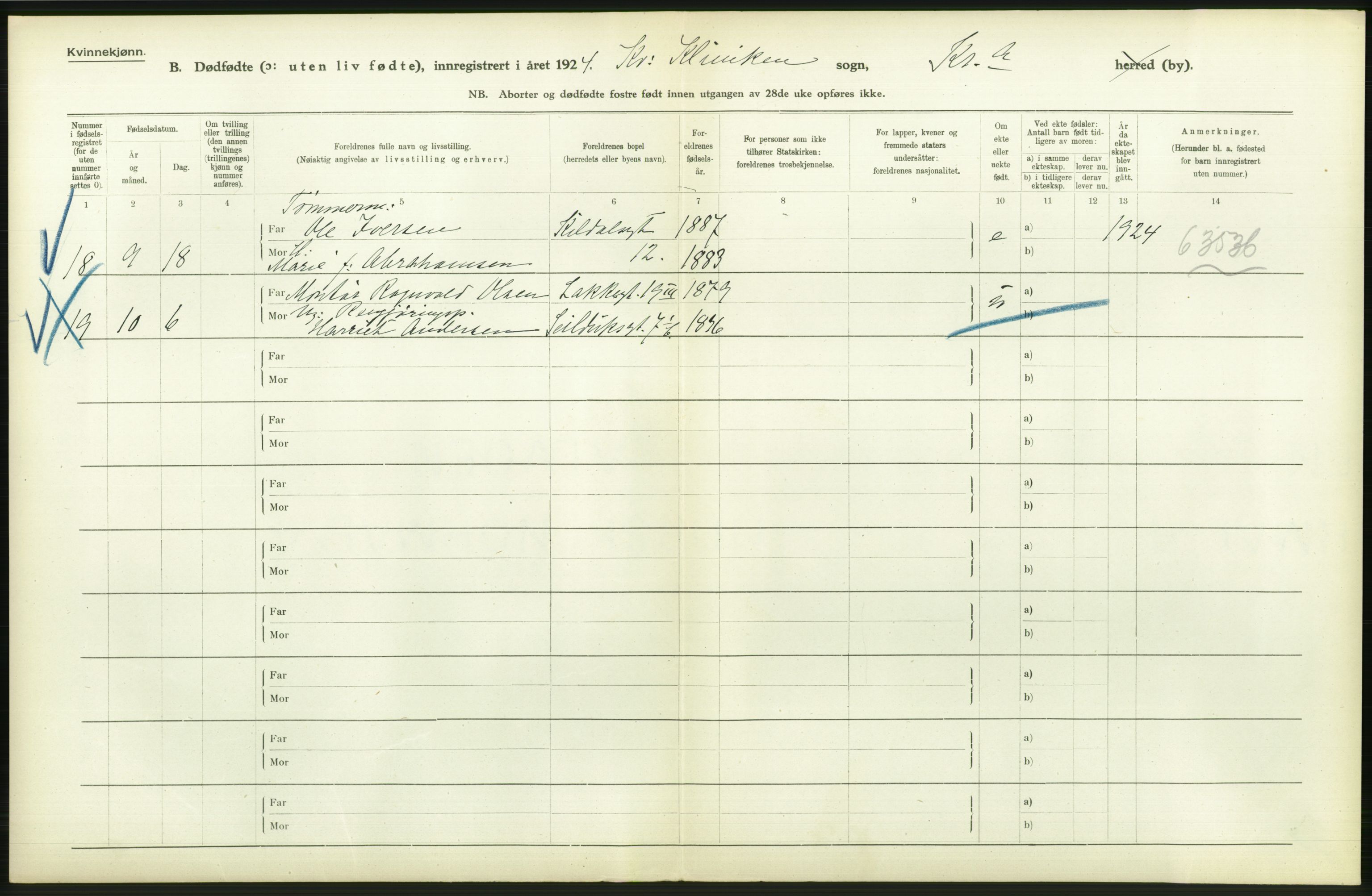 Statistisk sentralbyrå, Sosiodemografiske emner, Befolkning, AV/RA-S-2228/D/Df/Dfc/Dfcd/L0009: Kristiania: Døde kvinner, dødfødte, 1924, s. 734