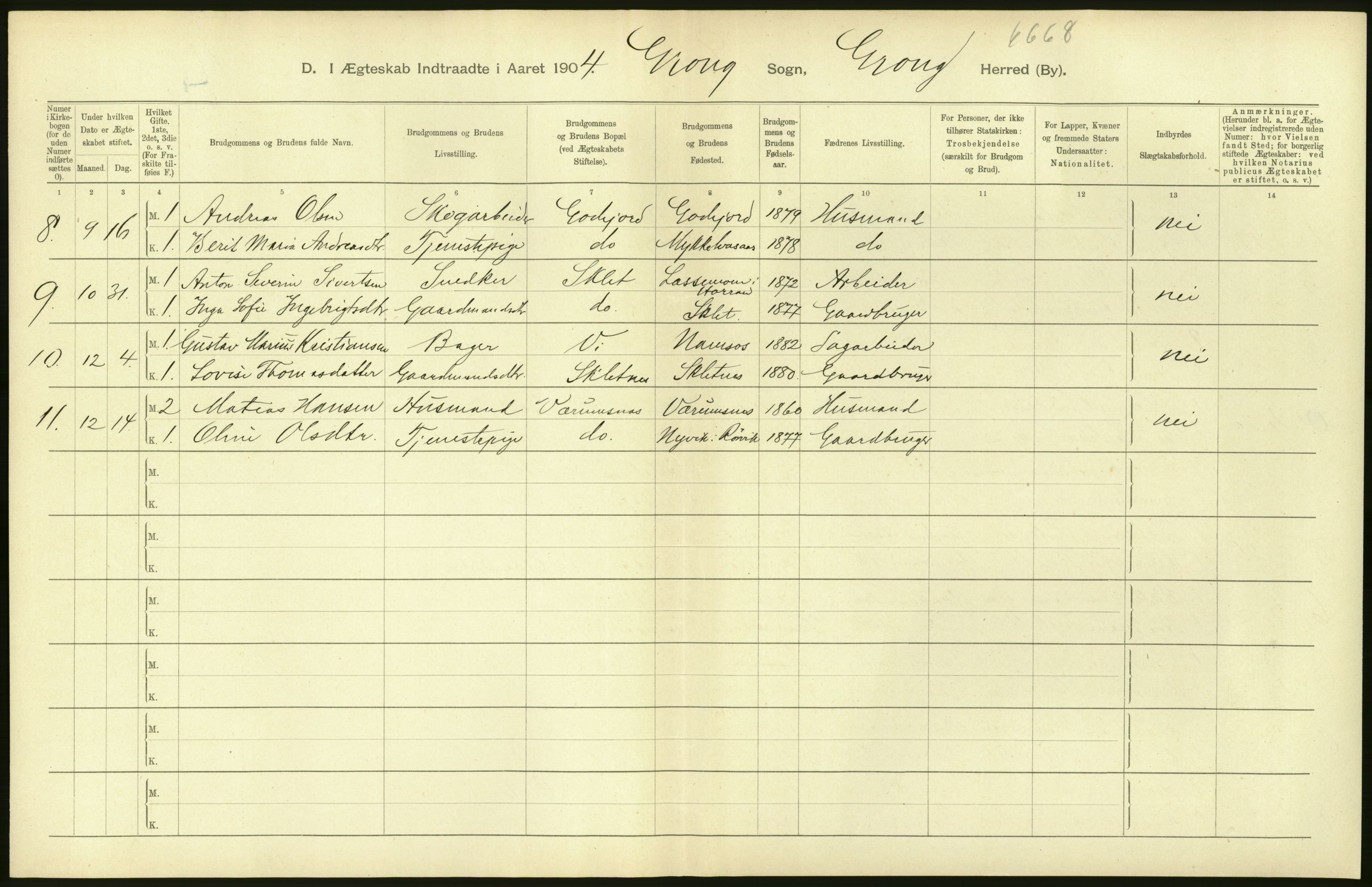 Statistisk sentralbyrå, Sosiodemografiske emner, Befolkning, RA/S-2228/D/Df/Dfa/Dfab/L0019: Nordre Trondhjems amt: Fødte, gifte, døde, 1904, s. 356