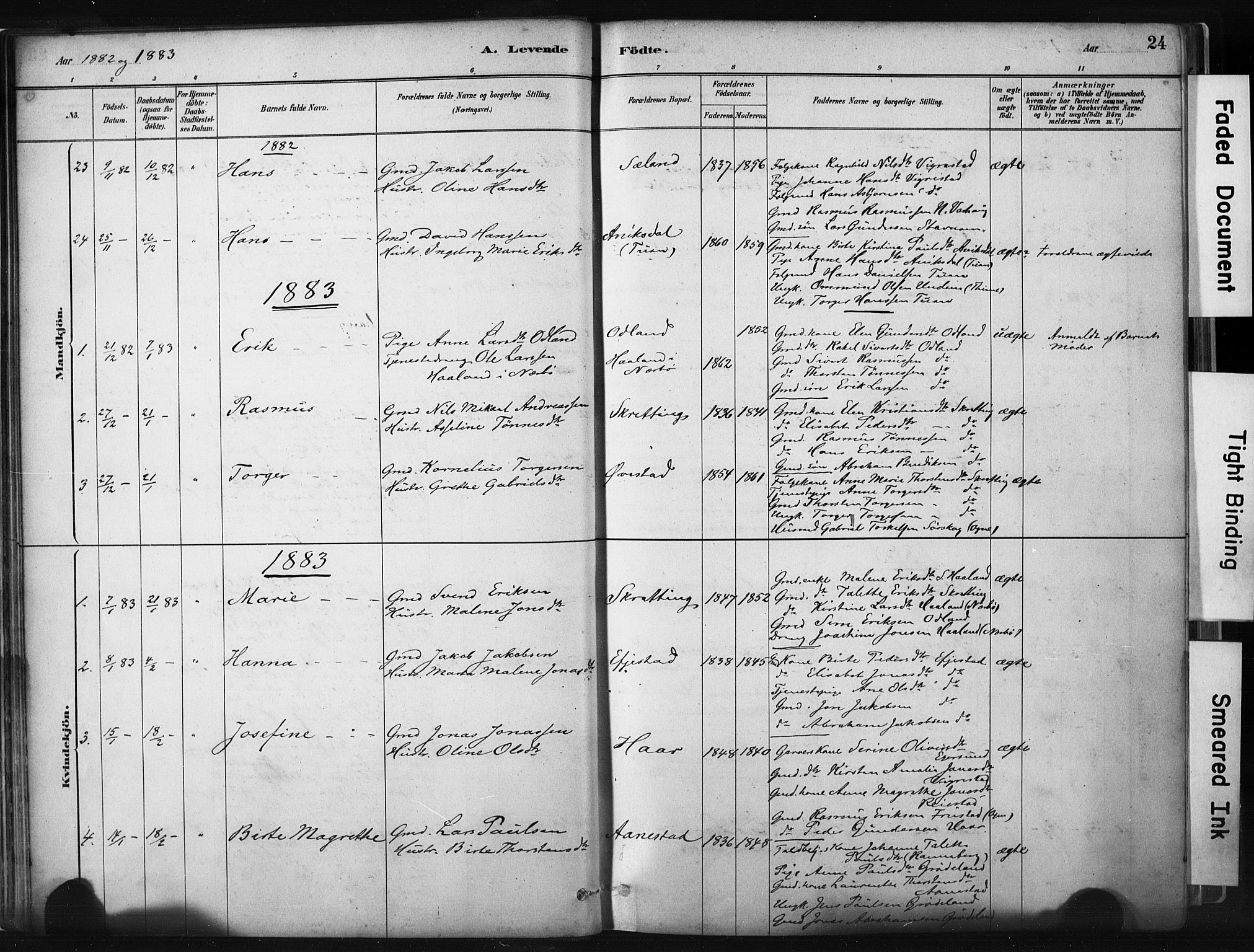 Hå sokneprestkontor, AV/SAST-A-101801/001/30BA/L0011: Ministerialbok nr. A 10, 1879-1900, s. 24