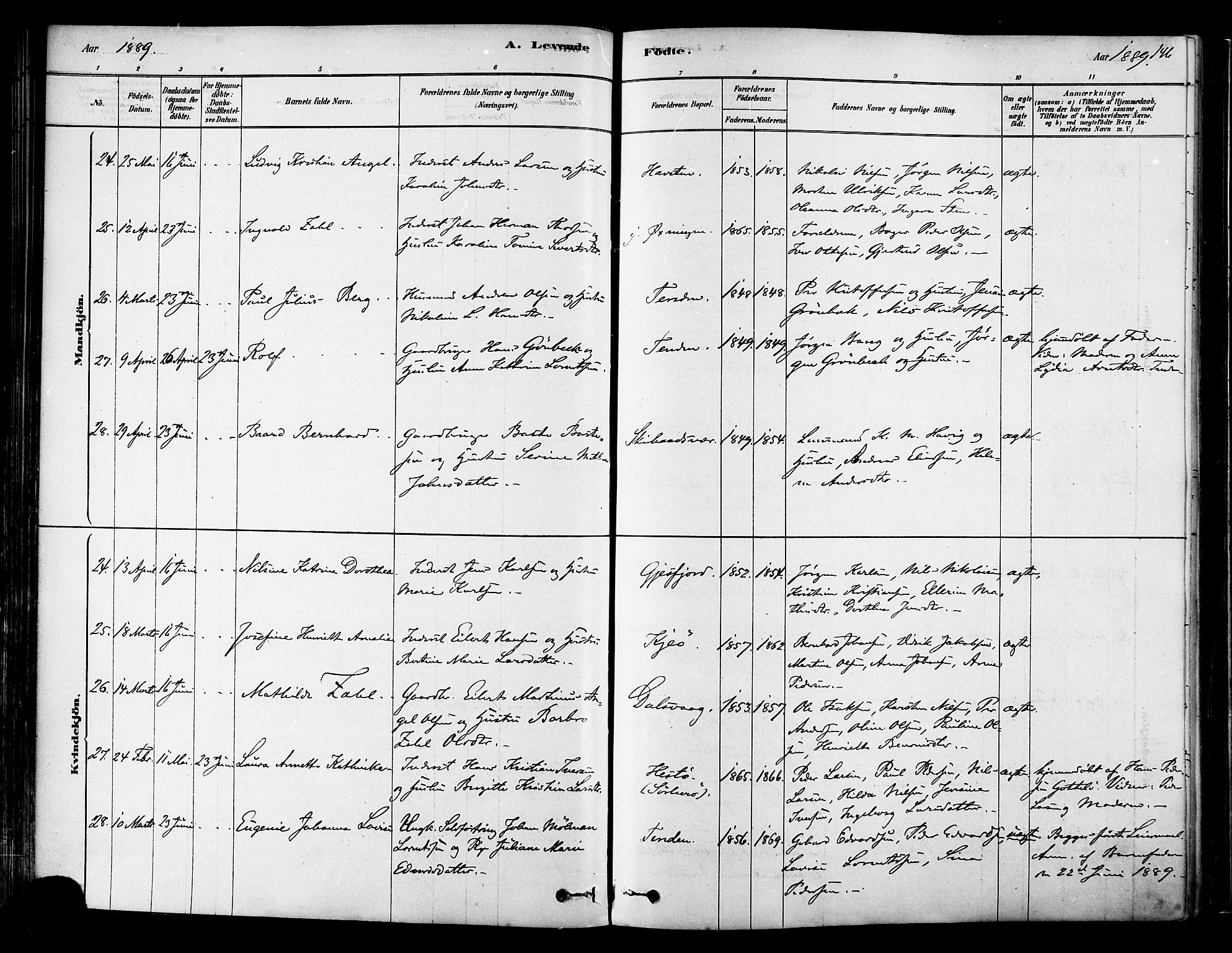 Ministerialprotokoller, klokkerbøker og fødselsregistre - Nordland, AV/SAT-A-1459/834/L0507: Ministerialbok nr. 834A05, 1878-1892, s. 146