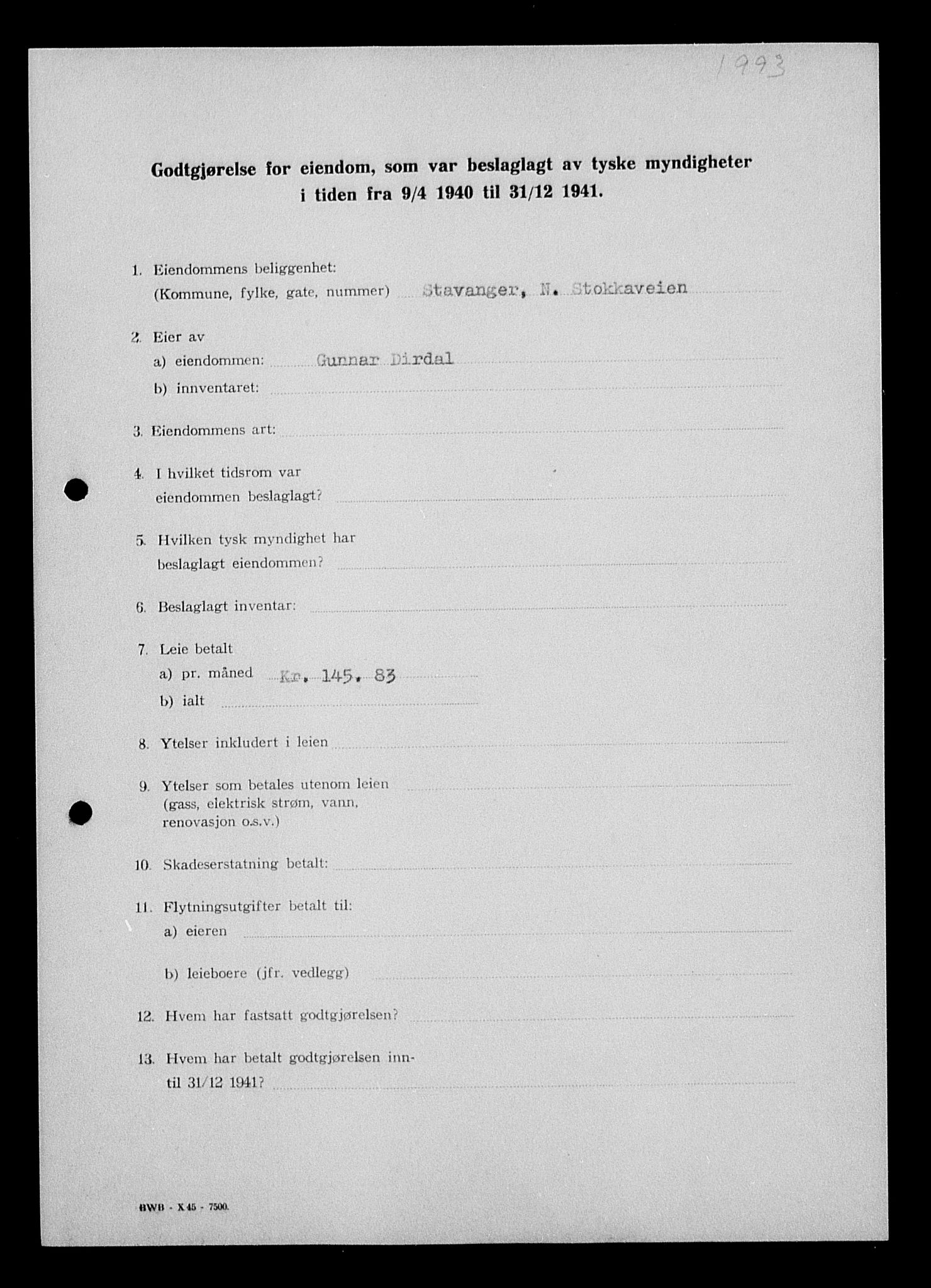 Justisdepartementet, Tilbakeføringskontoret for inndratte formuer, AV/RA-S-1564/I/L1014: Godtgjørelse for beslaglagt eiendom, 1940-1941, s. 23