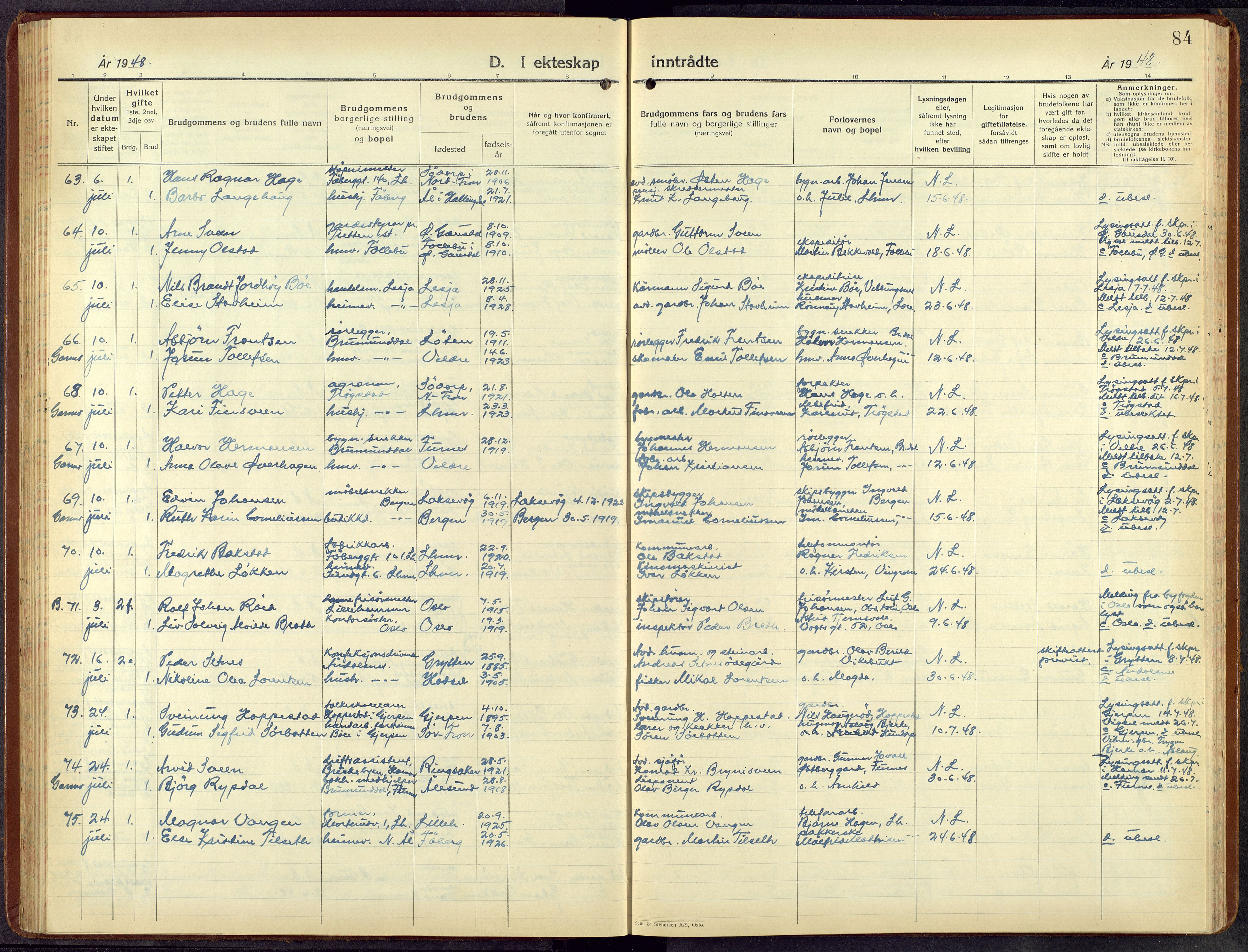 Lillehammer prestekontor, AV/SAH-PREST-088/H/Ha/Hab/L0004: Klokkerbok nr. 4, 1940-1955, s. 84