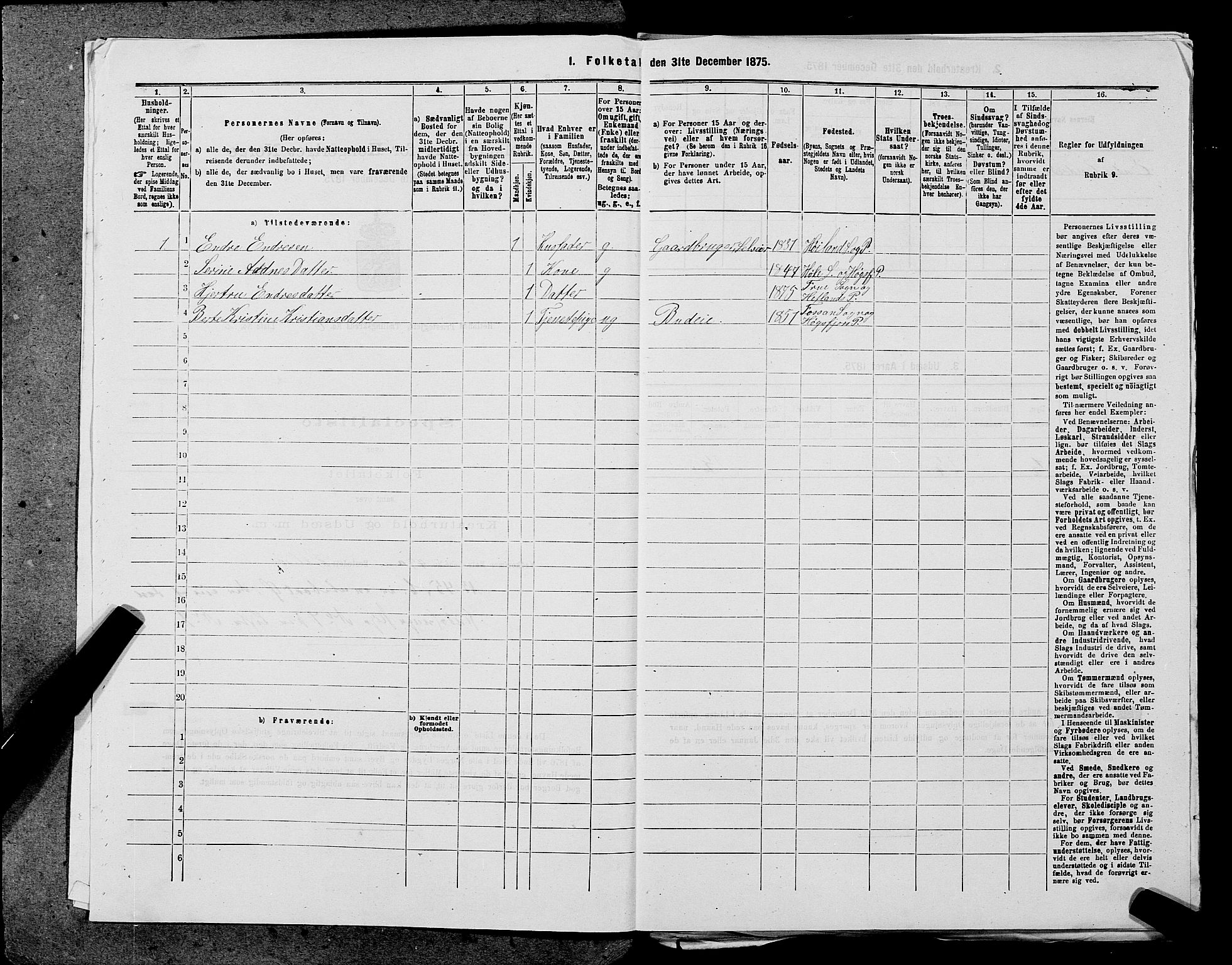 SAST, Folketelling 1875 for 1126P Hetland prestegjeld, 1875, s. 1354