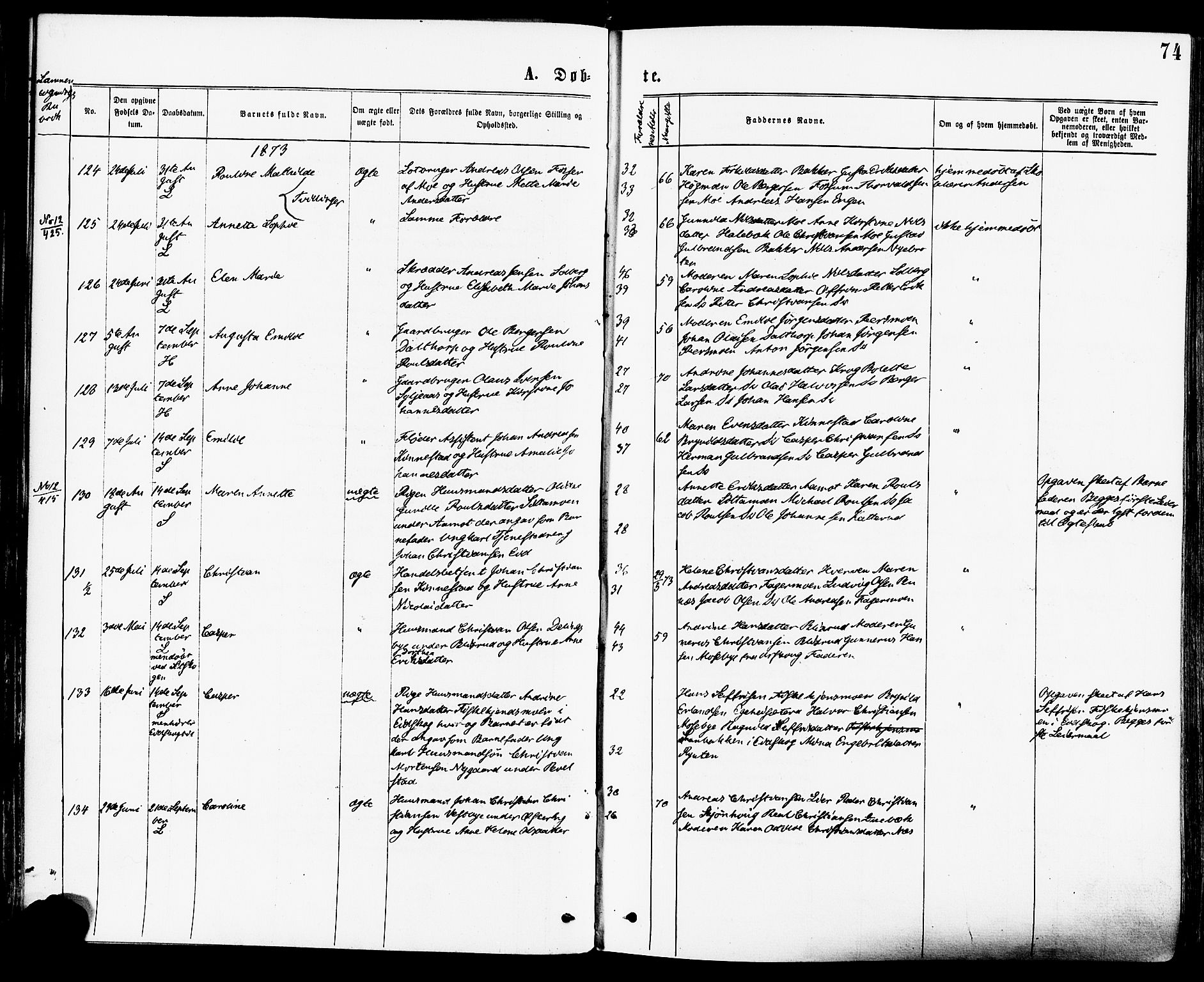 Høland prestekontor Kirkebøker, SAO/A-10346a/F/Fa/L0012.a: Ministerialbok nr. I 12A, 1869-1879, s. 74