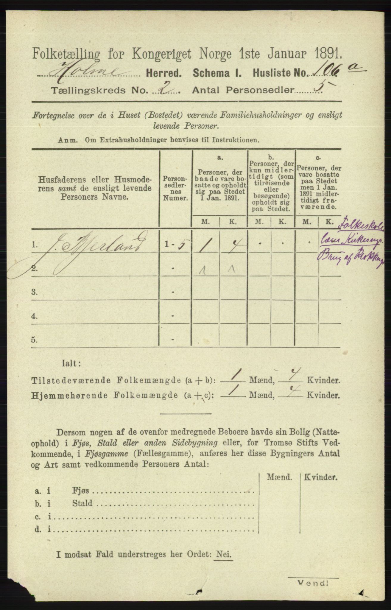 RA, Folketelling 1891 for 1020 Holum herred, 1891, s. 274