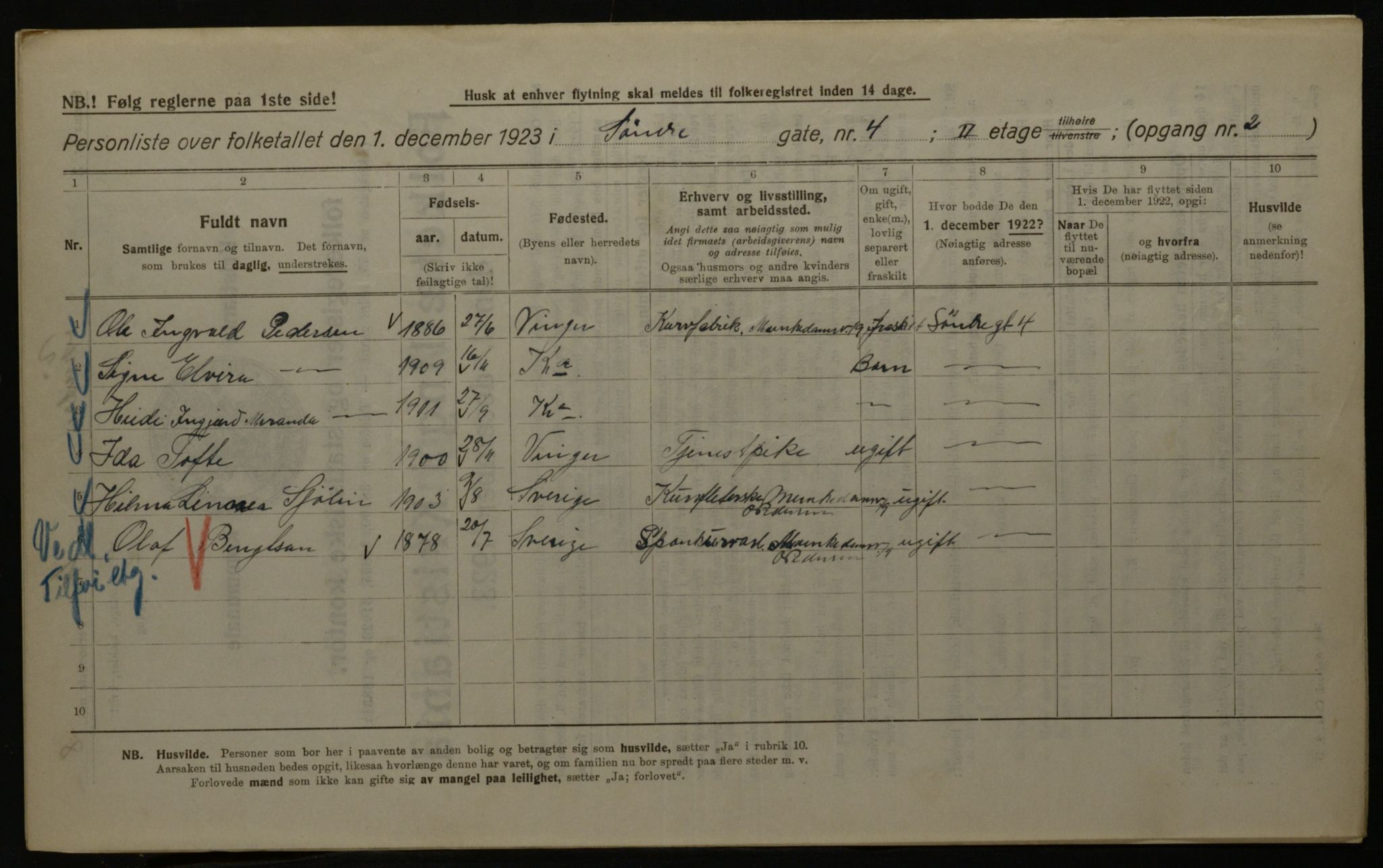 OBA, Kommunal folketelling 1.12.1923 for Kristiania, 1923, s. 117749