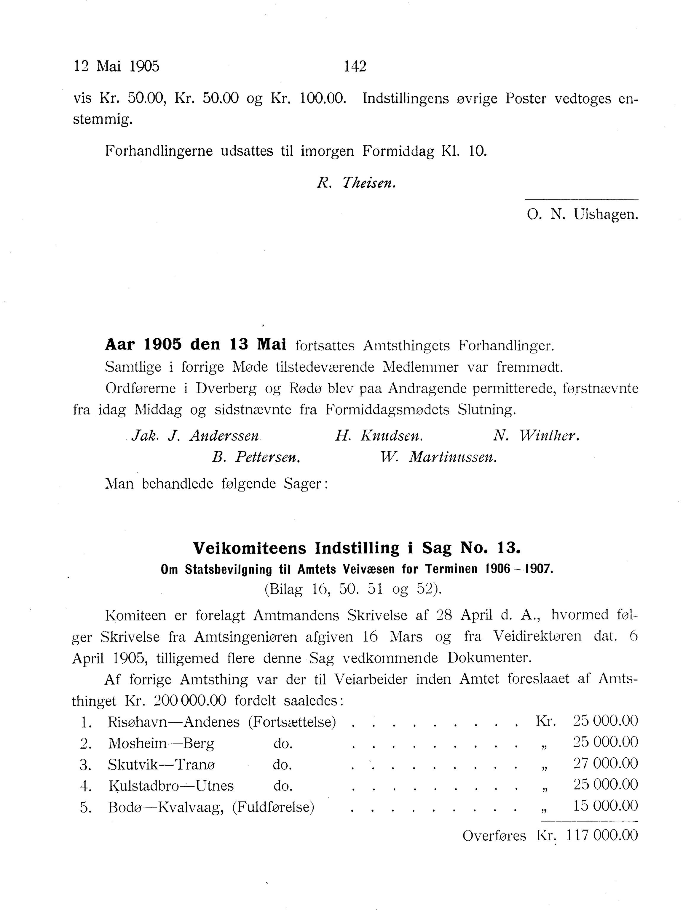 Nordland Fylkeskommune. Fylkestinget, AIN/NFK-17/176/A/Ac/L0028: Fylkestingsforhandlinger 1905, 1905