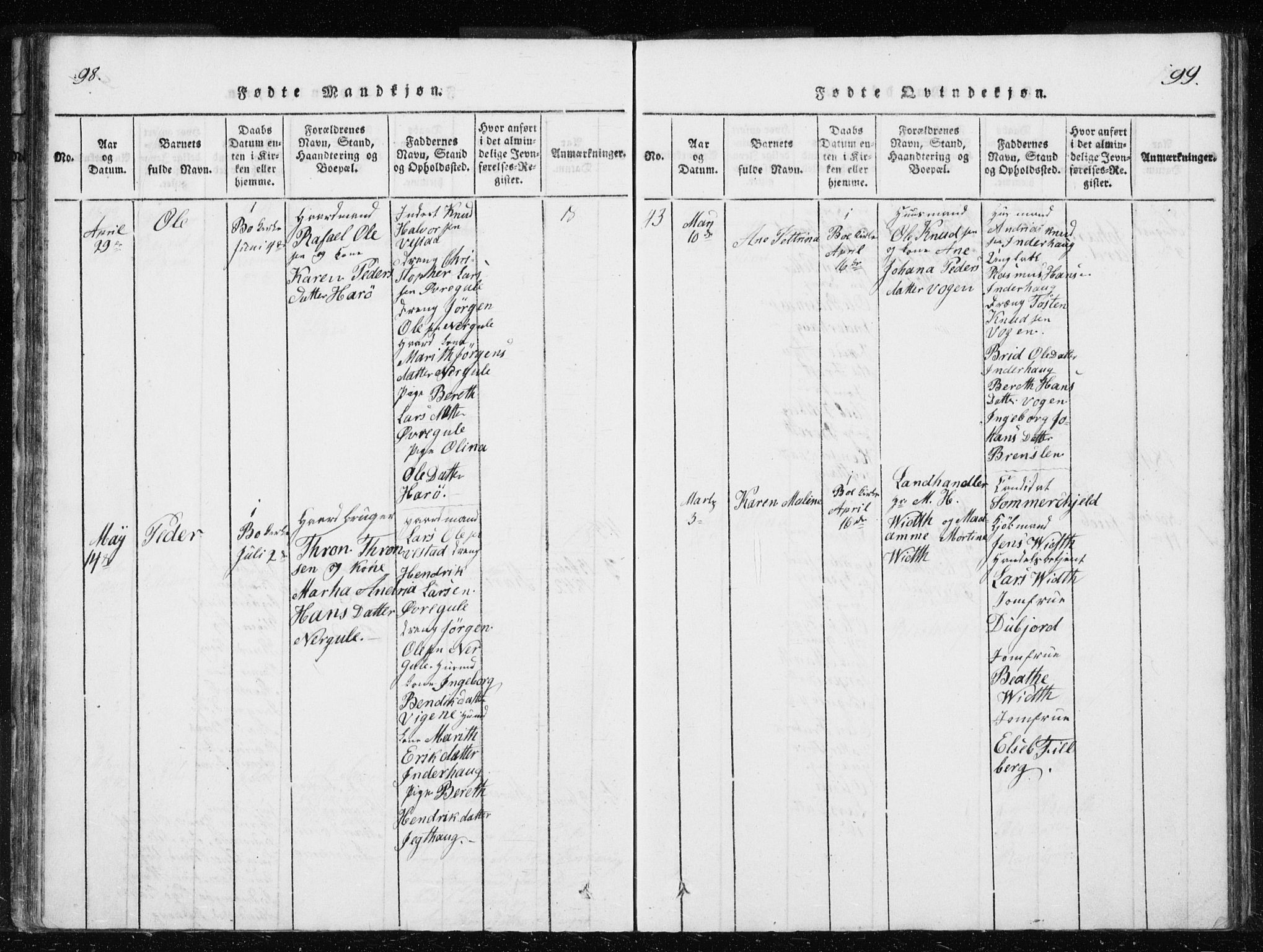 Ministerialprotokoller, klokkerbøker og fødselsregistre - Møre og Romsdal, AV/SAT-A-1454/566/L0772: Klokkerbok nr. 566C01, 1818-1845, s. 98-99