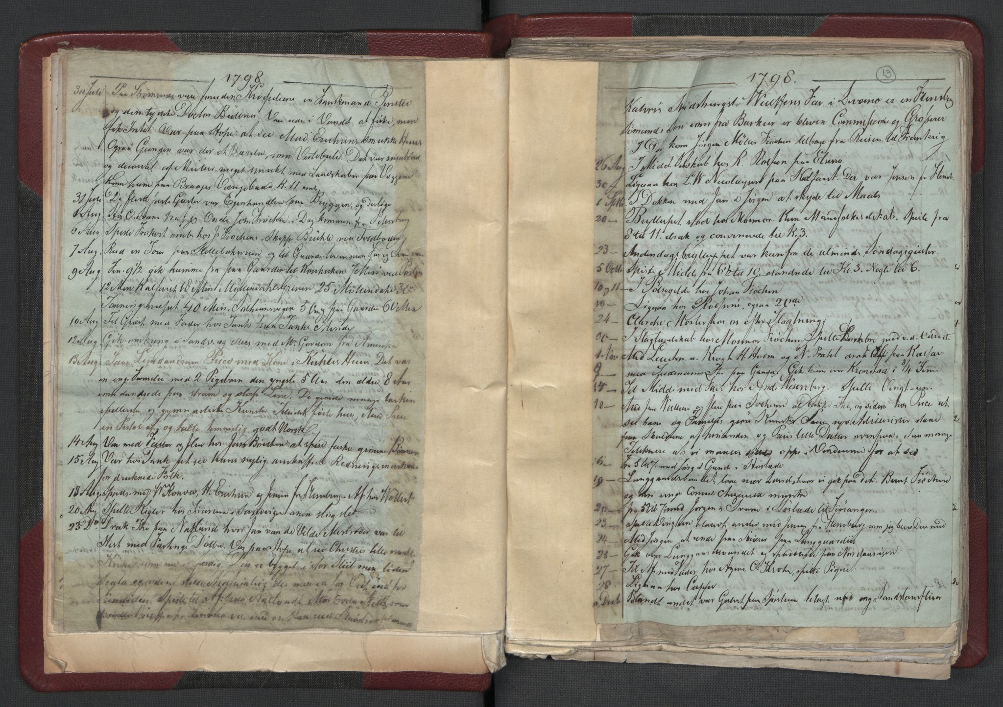 Meltzer, Fredrik, AV/RA-PA-0028/F/L0001: Dagbok for årene 1796-1808, 1811, 1817, 1796-1817, s. 12b-13a
