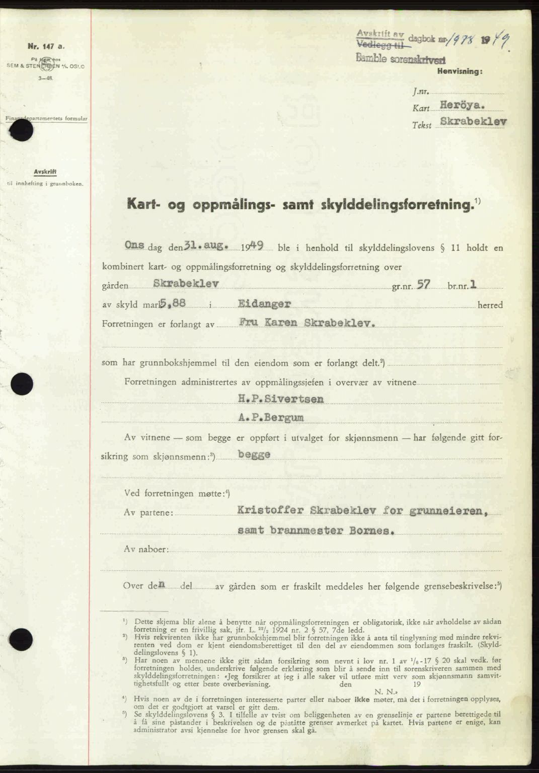 Bamble sorenskriveri, SAKO/A-214/G/Ga/Gag/L0015: Pantebok nr. A-15, 1949-1949, Dagboknr: 1978/1949