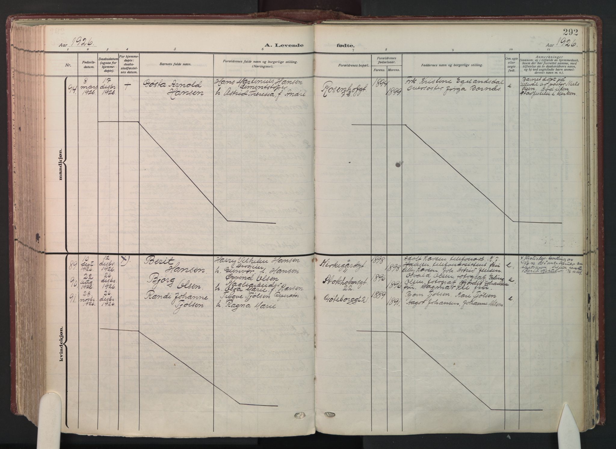 Petrus prestekontor Kirkebøker, AV/SAO-A-10872/F/Fa/L0012: Ministerialbok nr. I 12, 1909-1936, s. 292