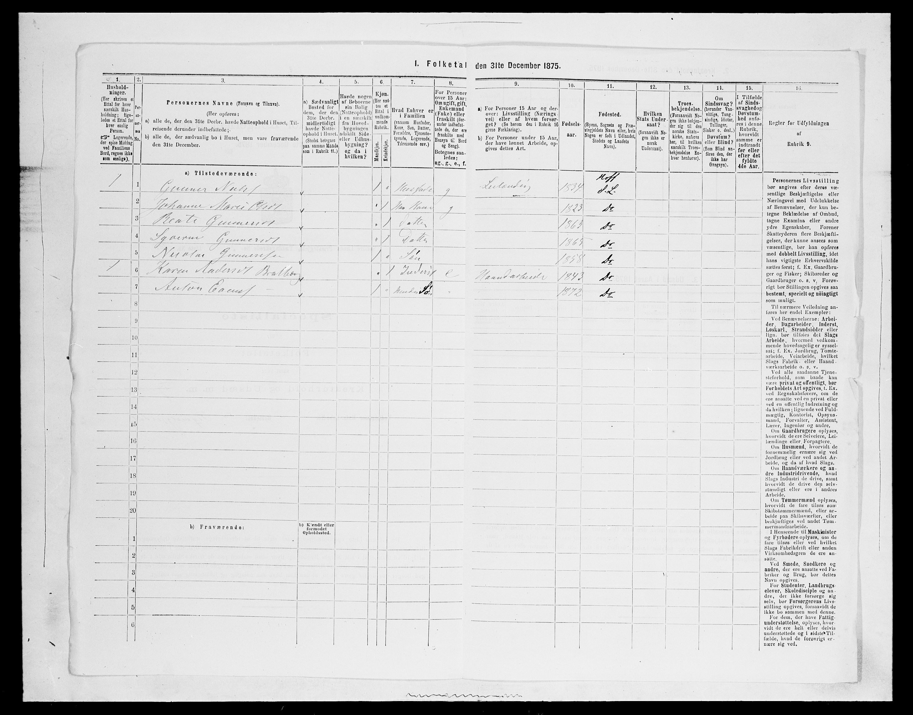 SAH, Folketelling 1875 for 0536P Søndre Land prestegjeld, 1875, s. 861